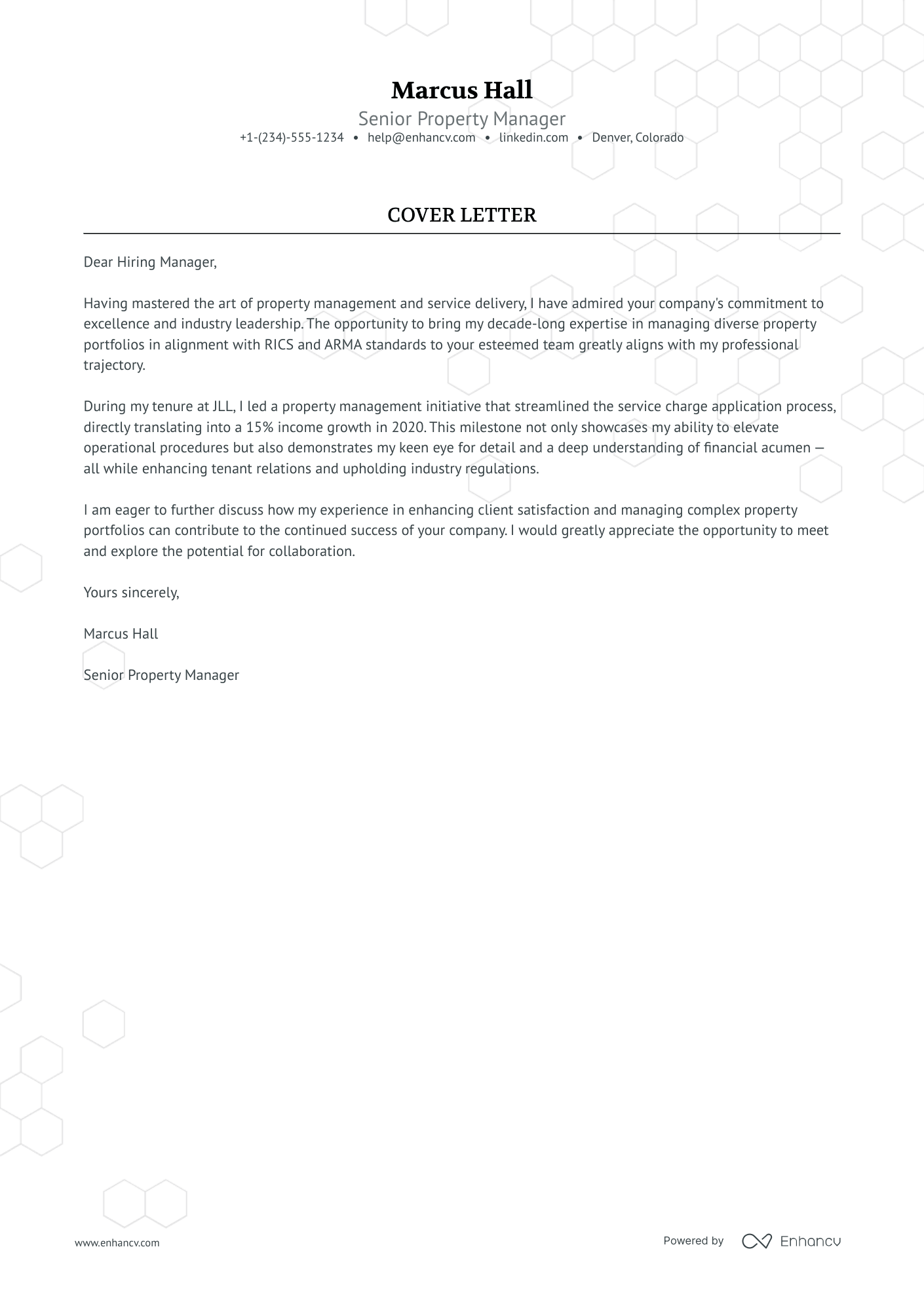 property manager cover letter example