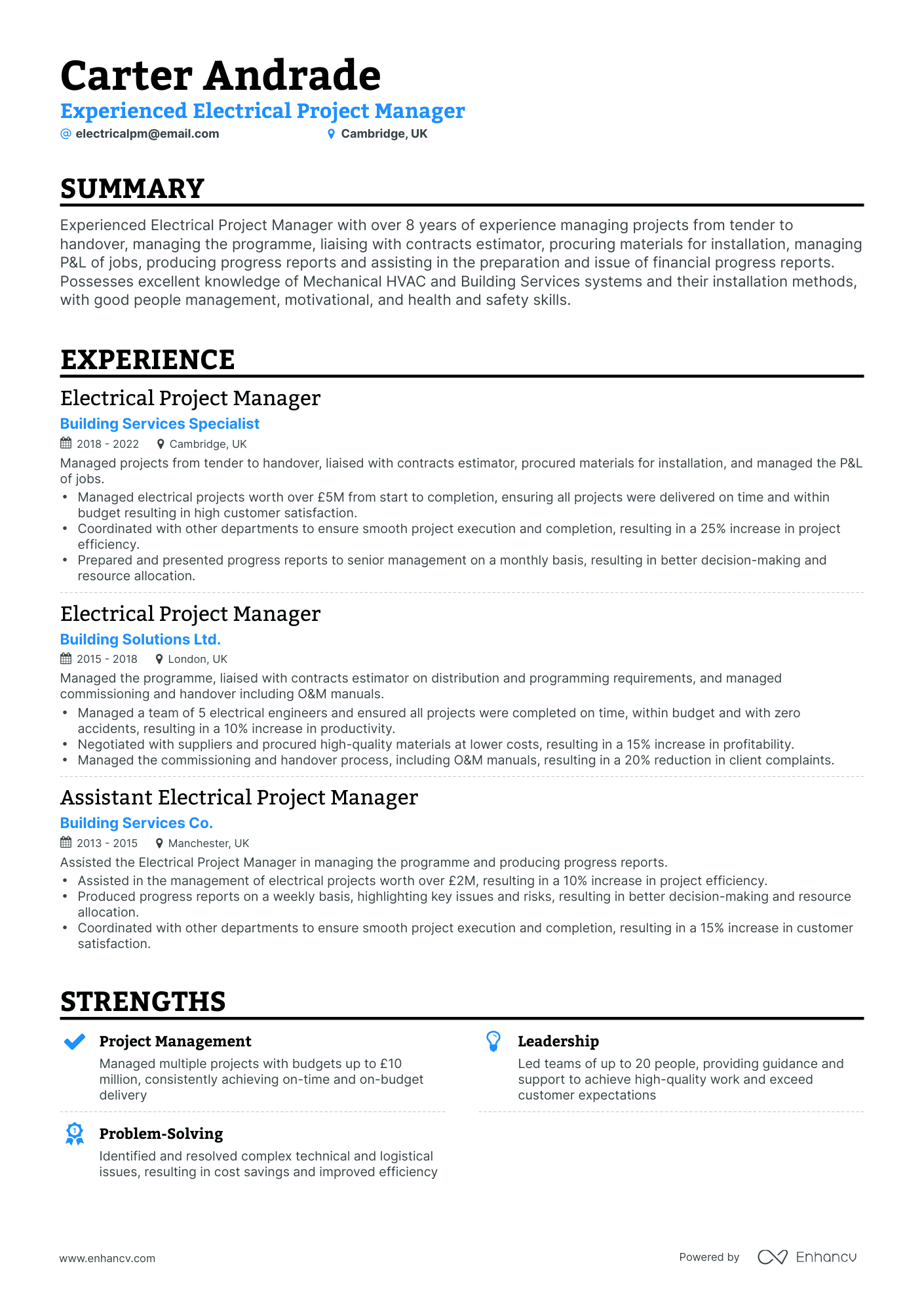 Classic Electrical Project Manager Resume Template