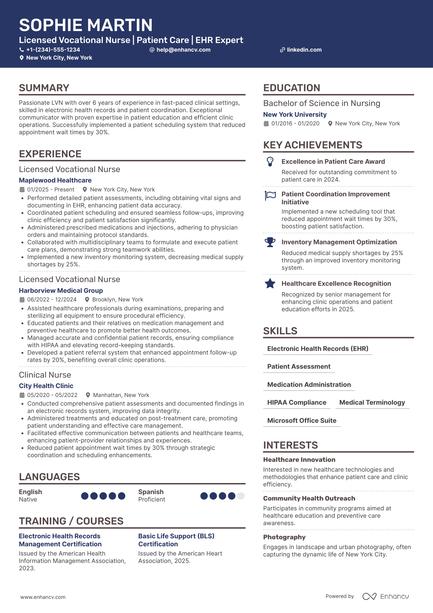 A resume example of a LVN Office Nurse