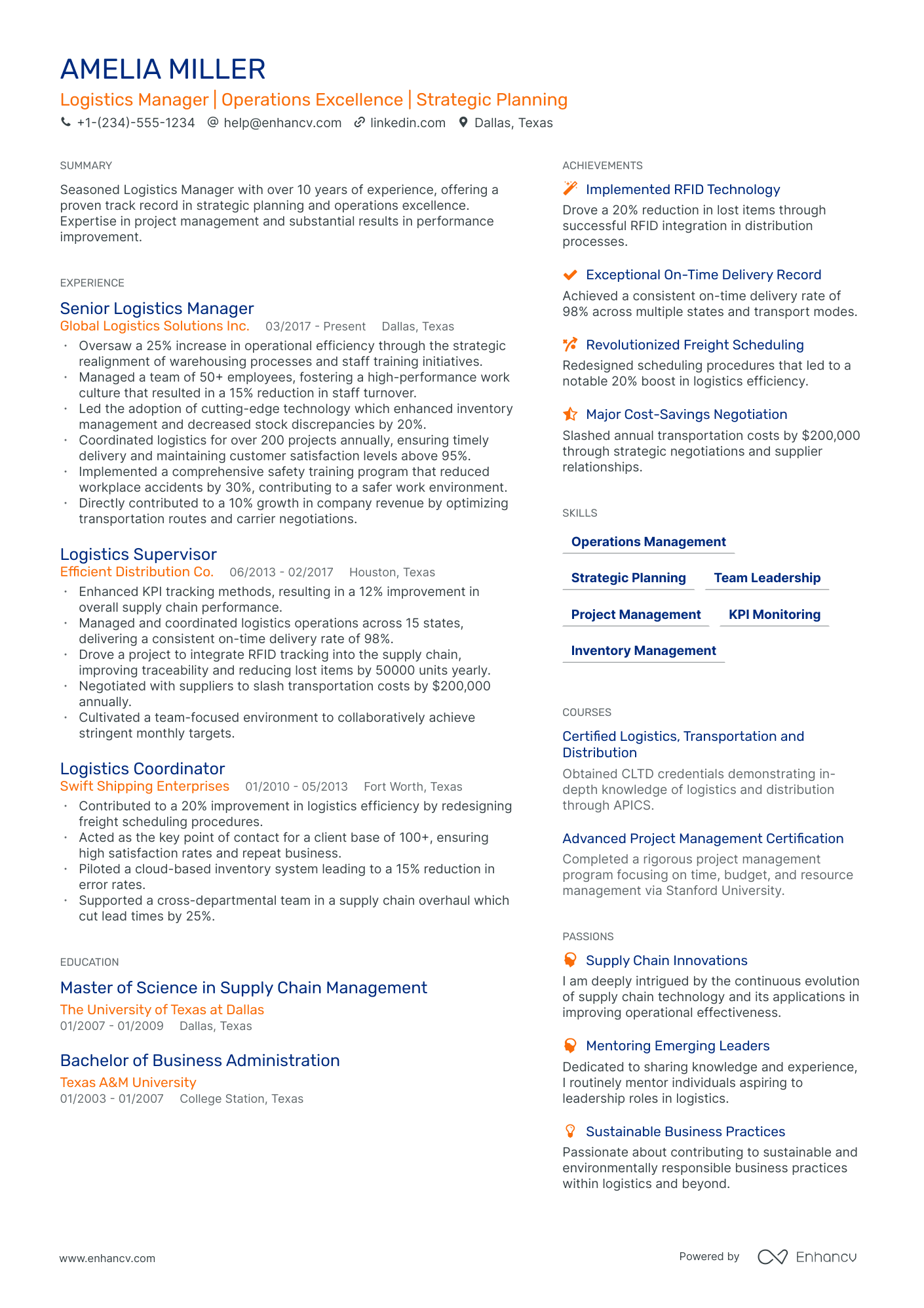 logistics project manager resume sample