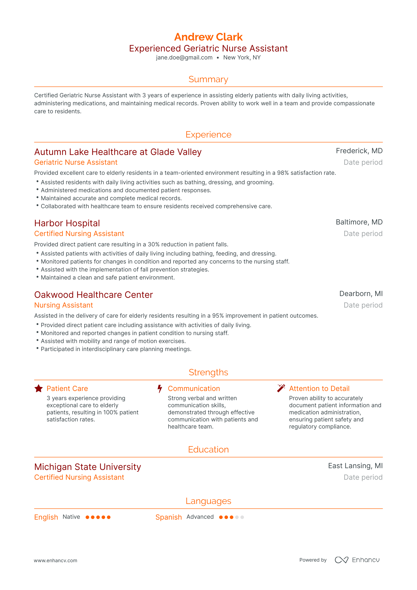 Traditional Assistant Nurse Resume Template