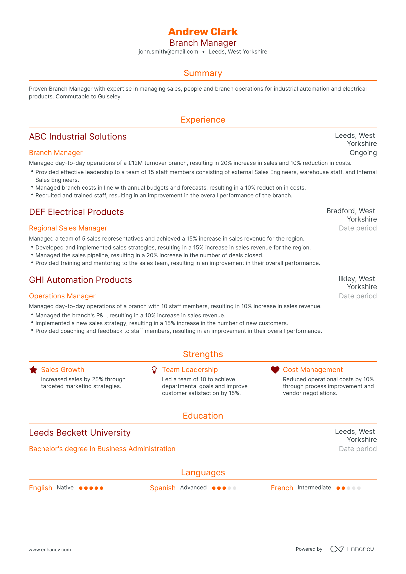 Traditional Branch Manager Resume Template