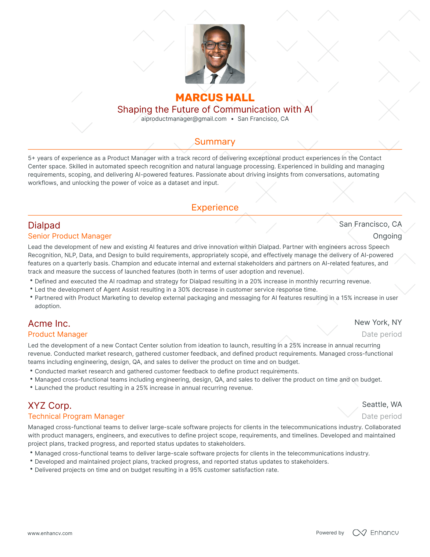Traditional AI Product Manager Resume Template