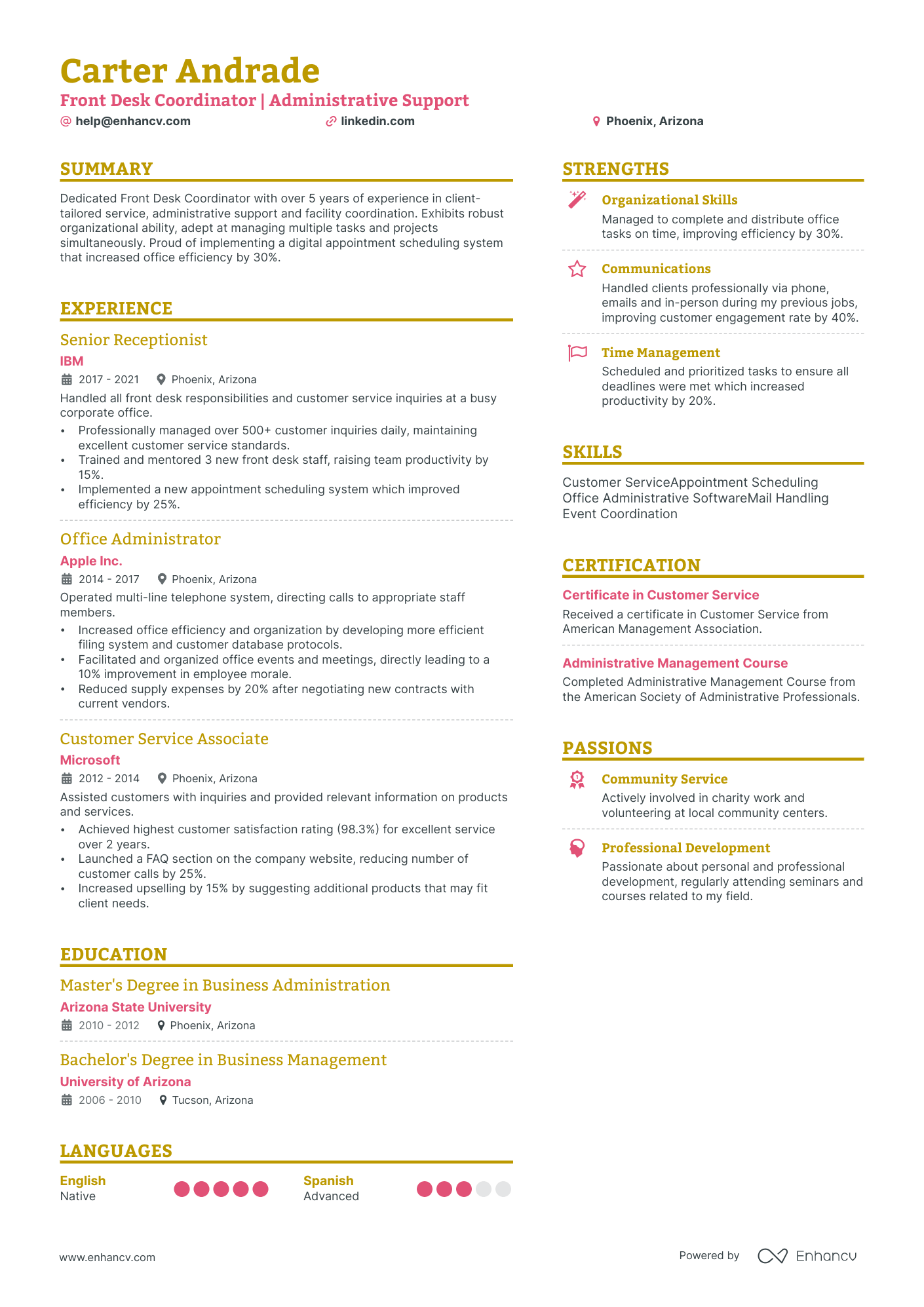resume examples front desk receptionist