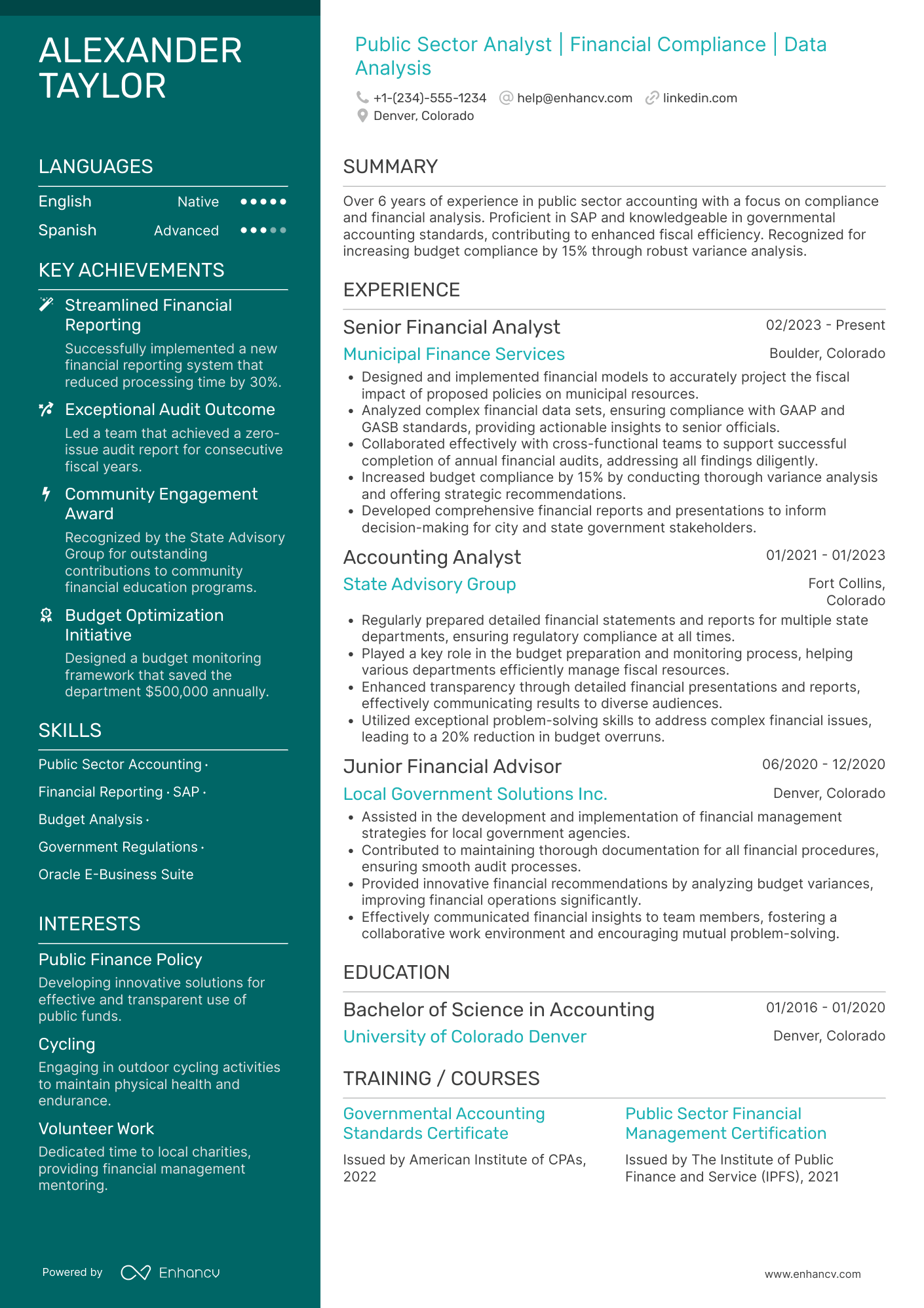 A resume example of a Public Sector Accounting Analyst