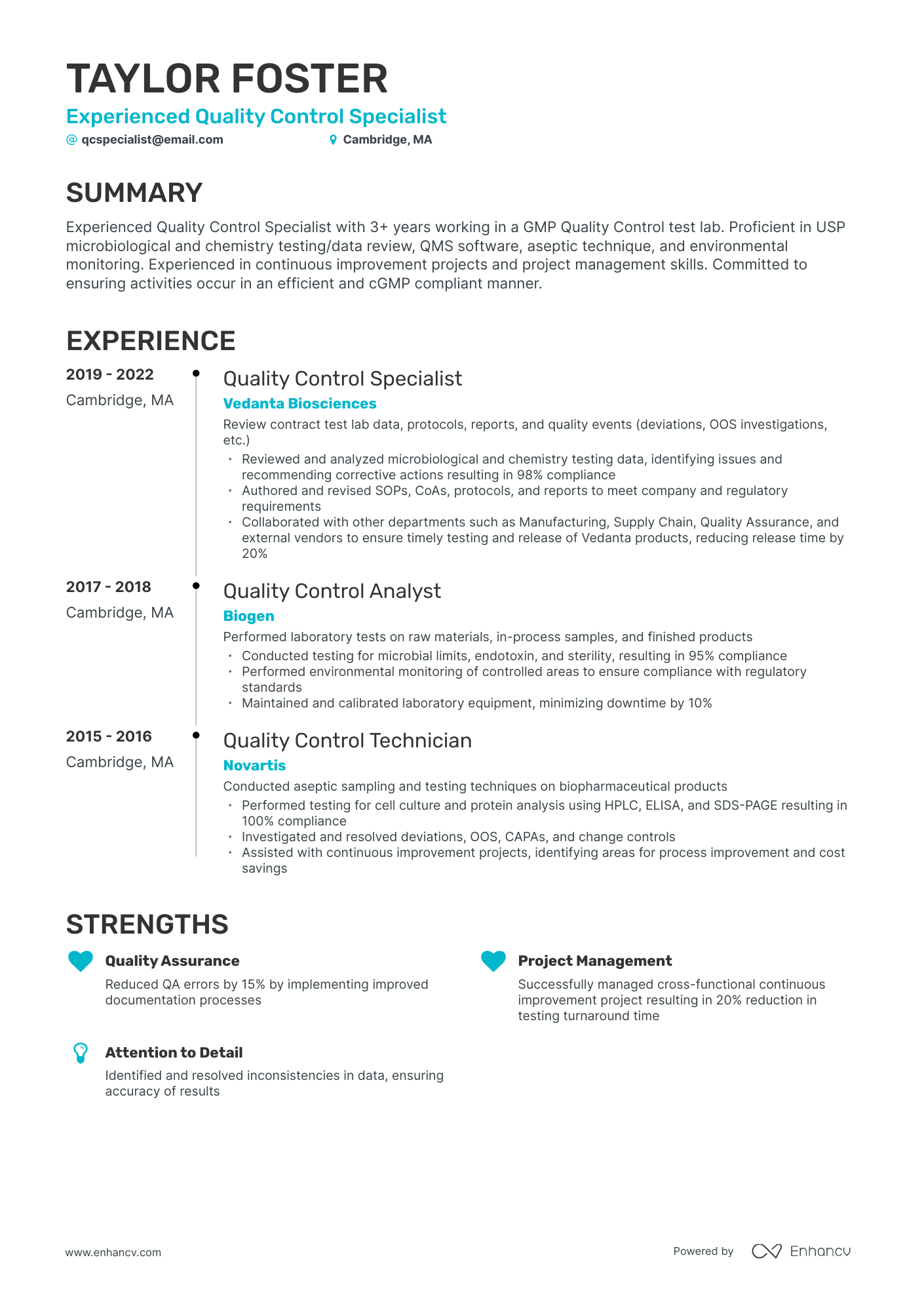 Timeline Quality Control Specialist Resume Template