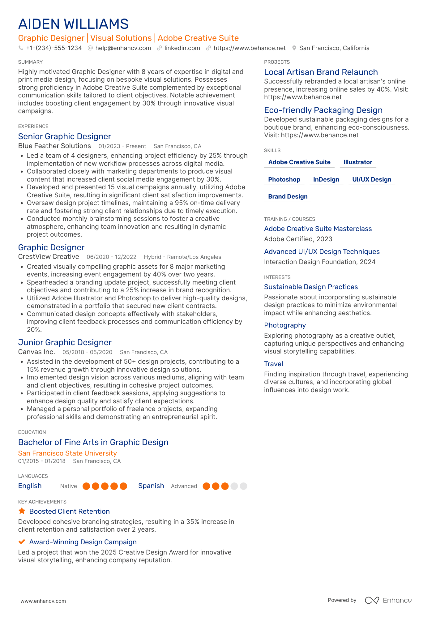 A resume example of a Work from Home Graphic Designer