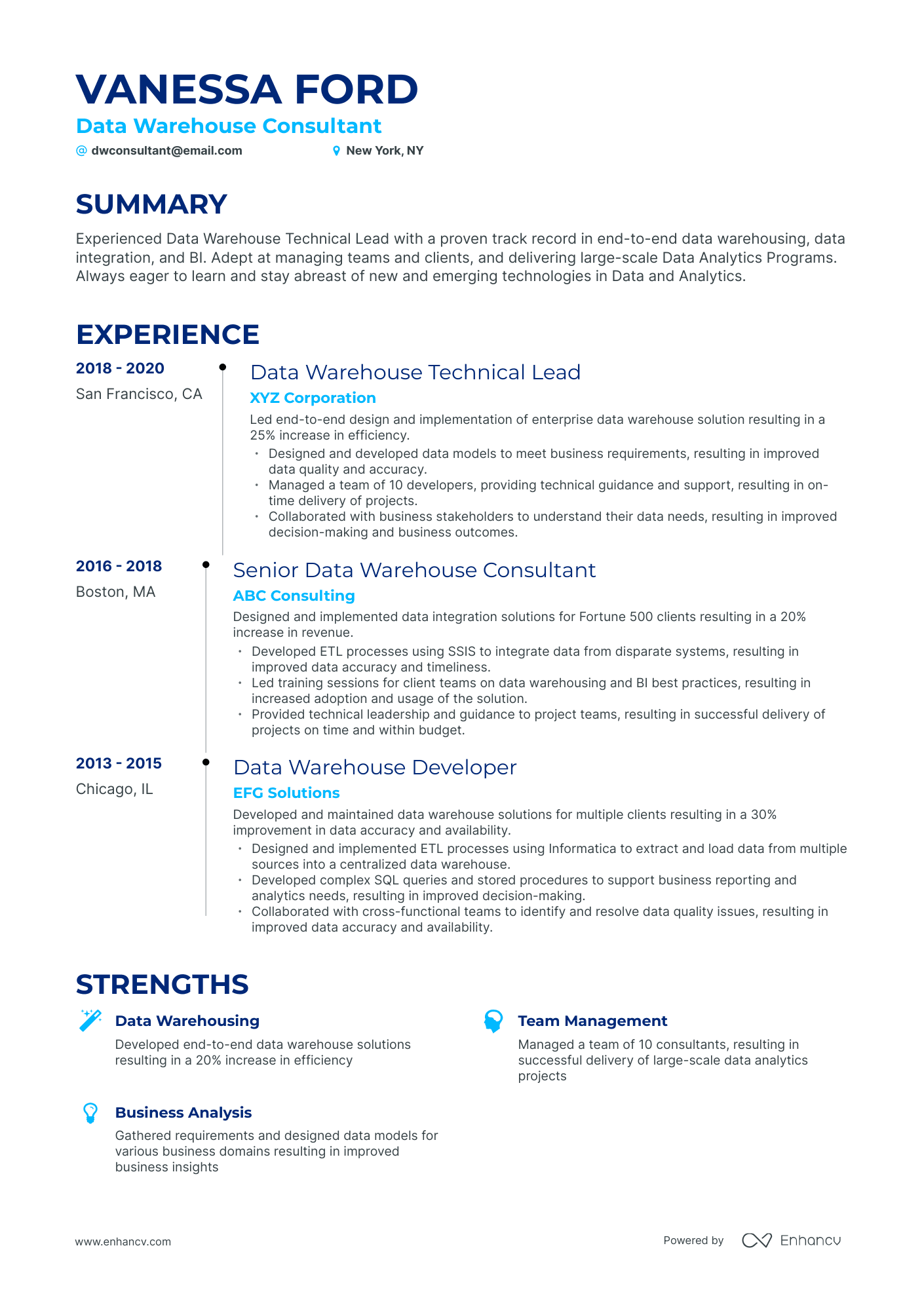 Timeline Data Warehouse Consultant Resume Template