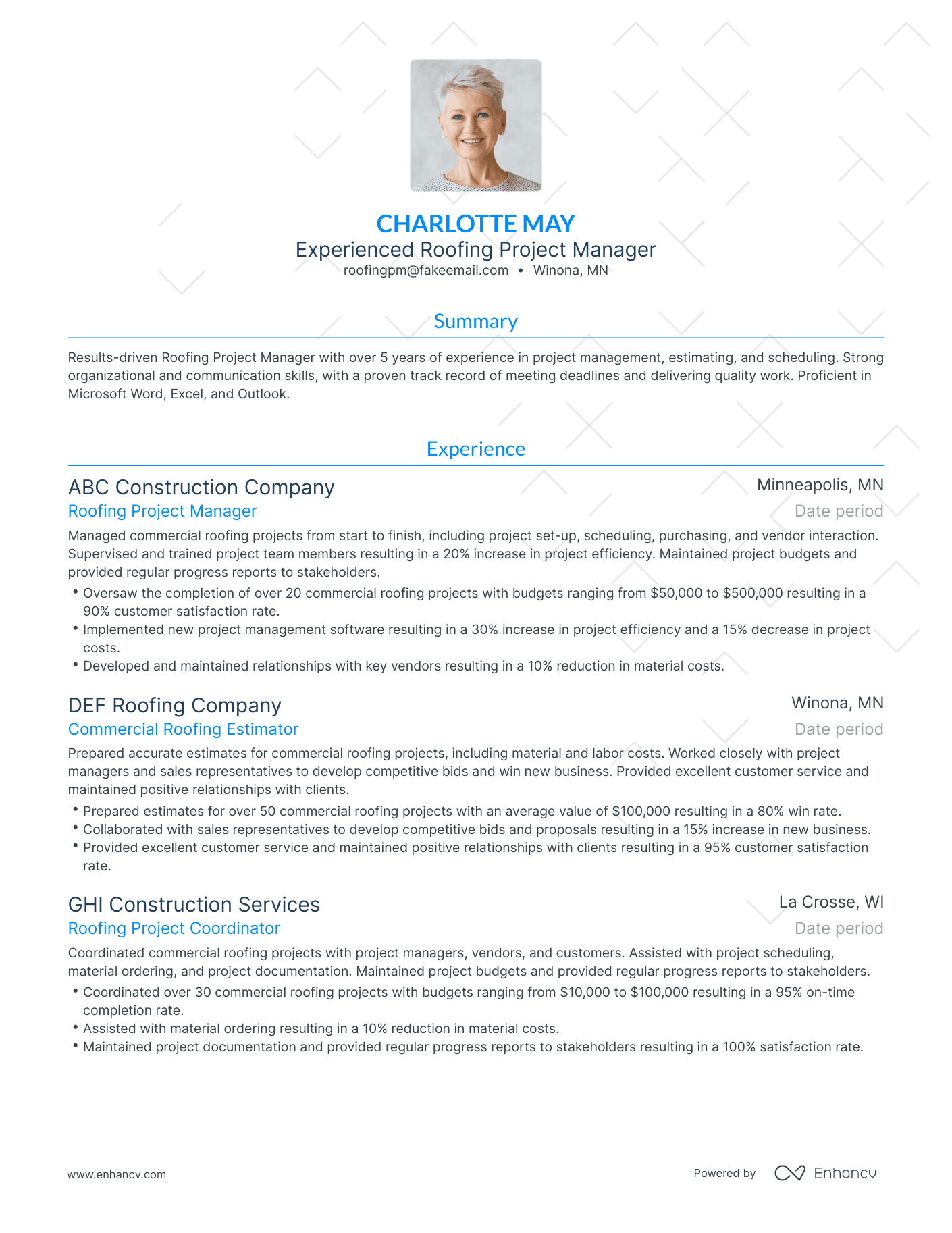 Traditional Roofing Project Manager Resume Template