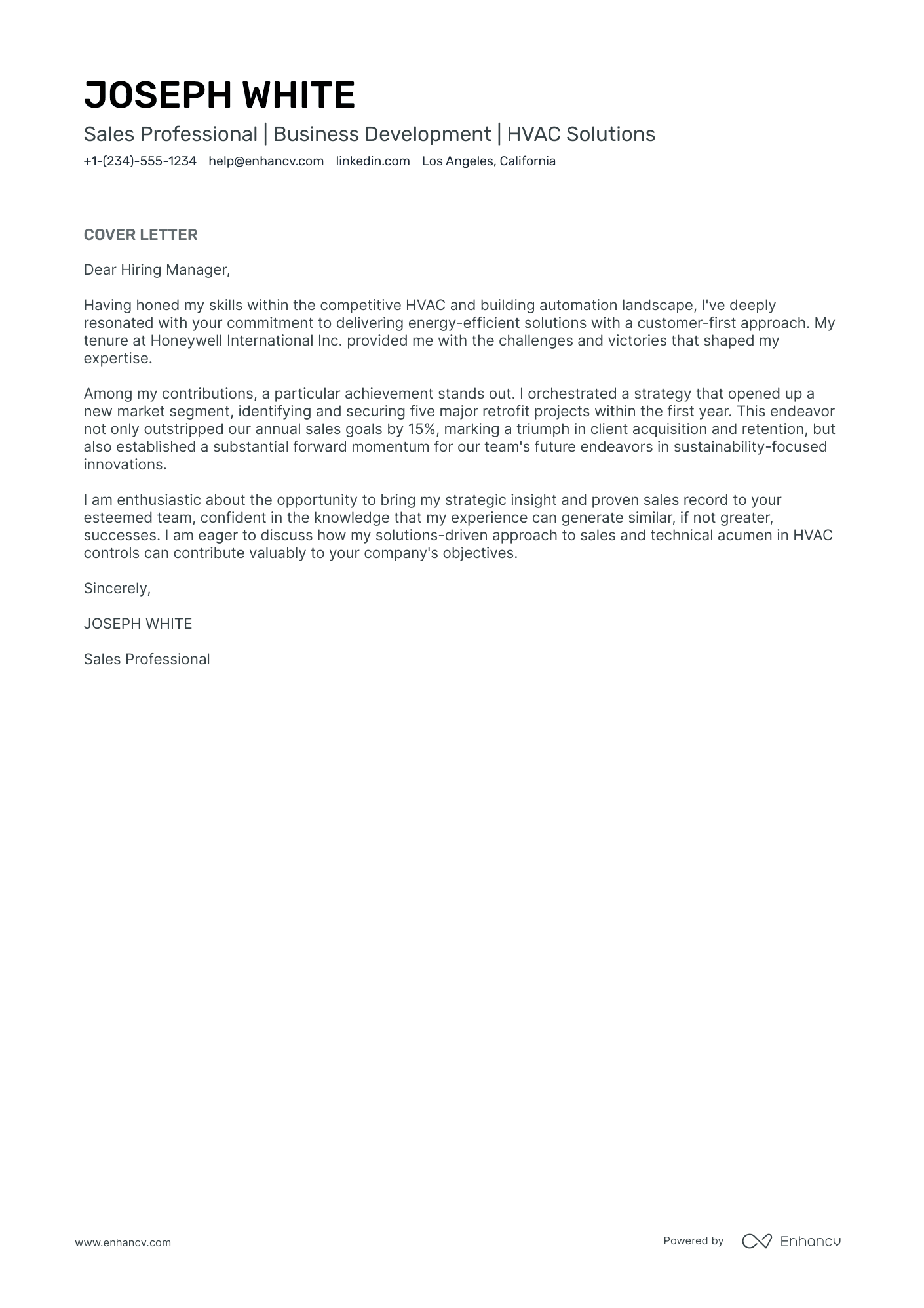 cover letter sample in sales