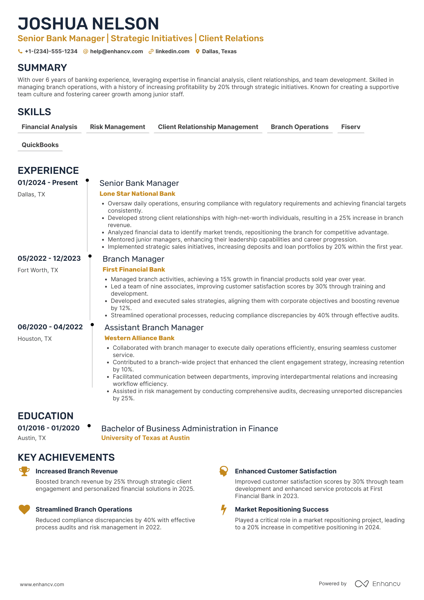 A resume example of a Senior Bank Manager