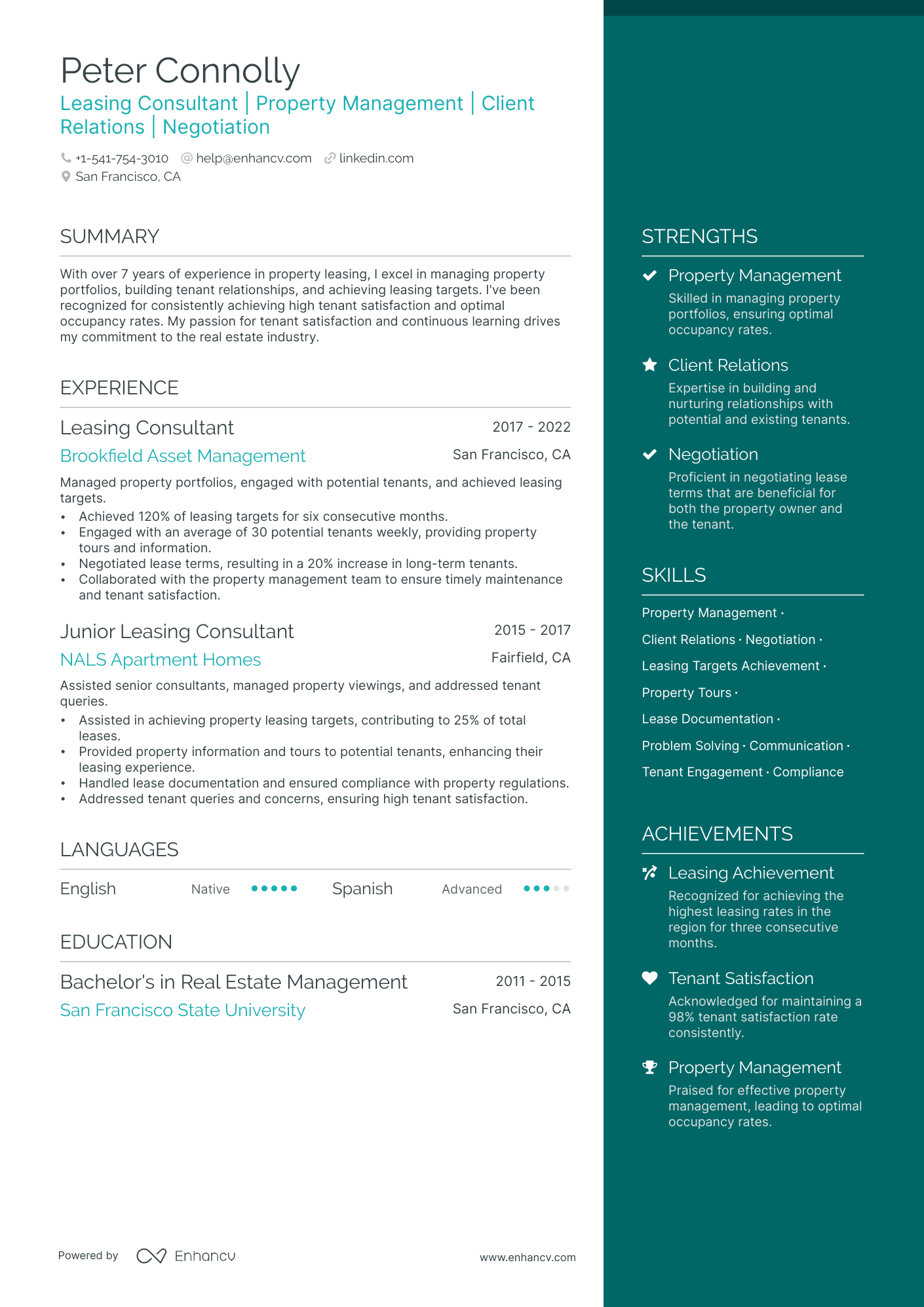 leasing professional resume examples