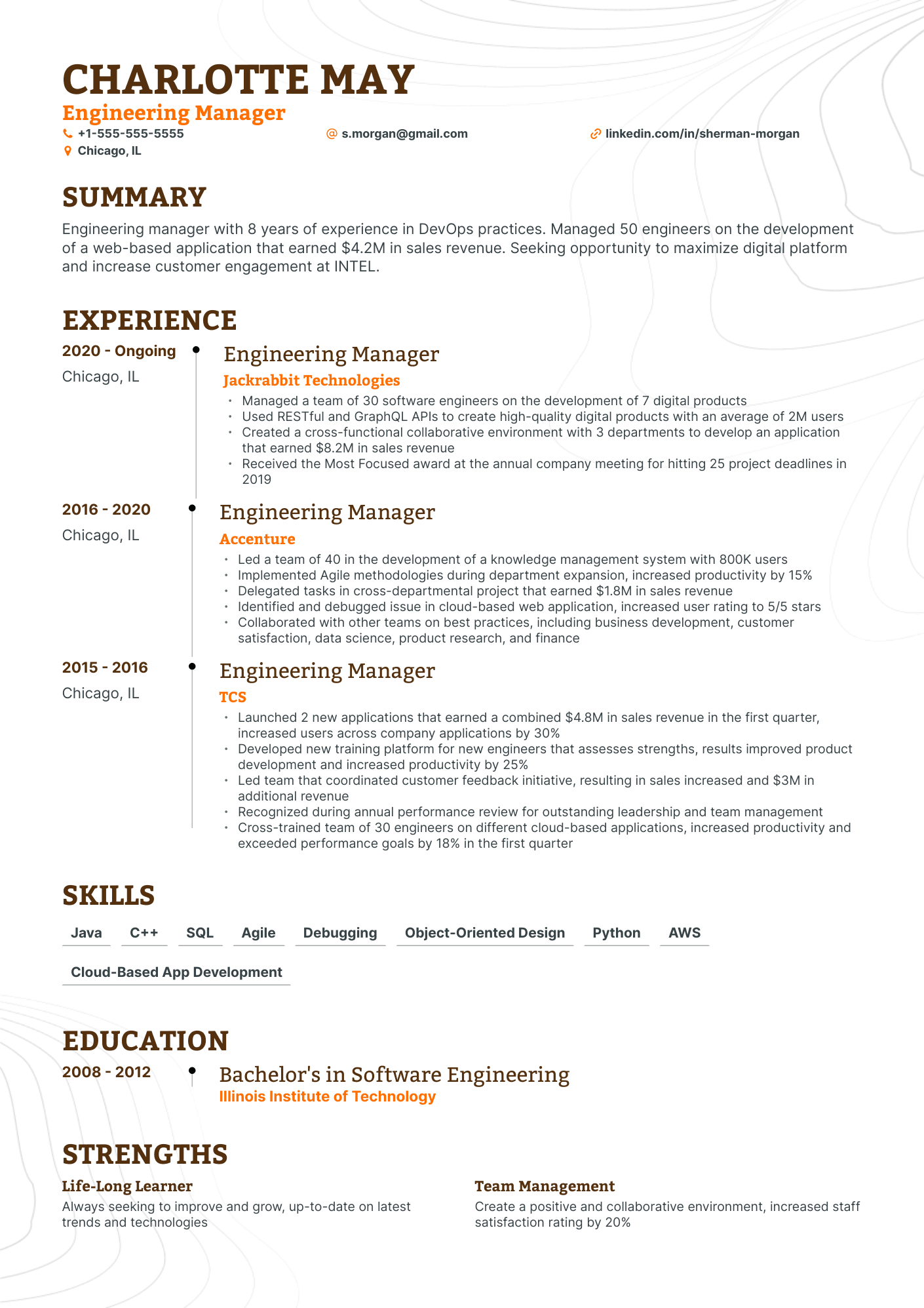 Timeline Engineering Manager Resume Template