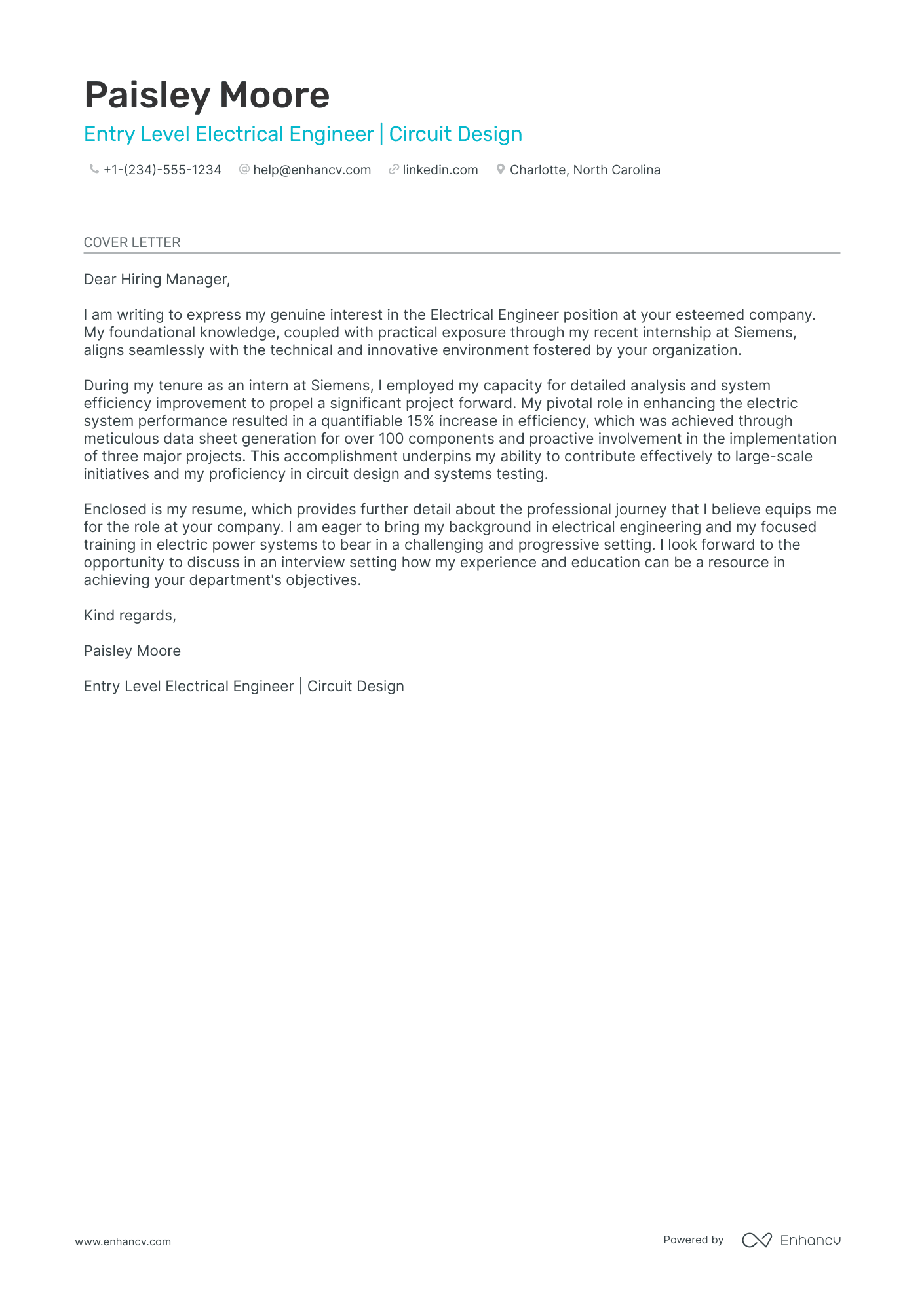 electrical engineering internship cover letter with no experience