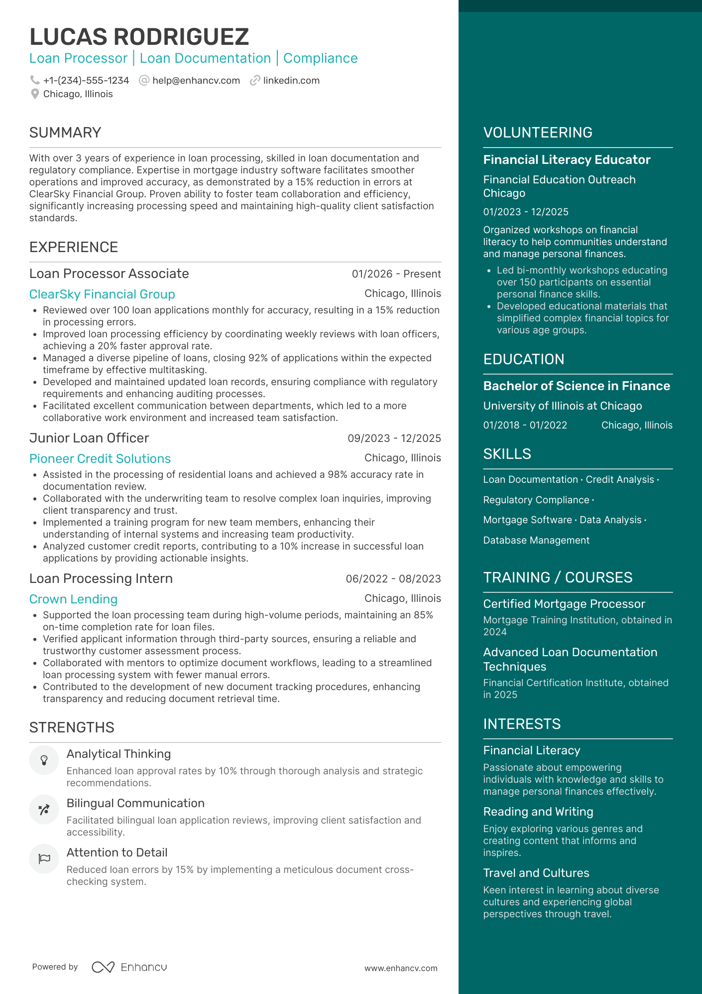 A resume example of a Loan Processor Associate