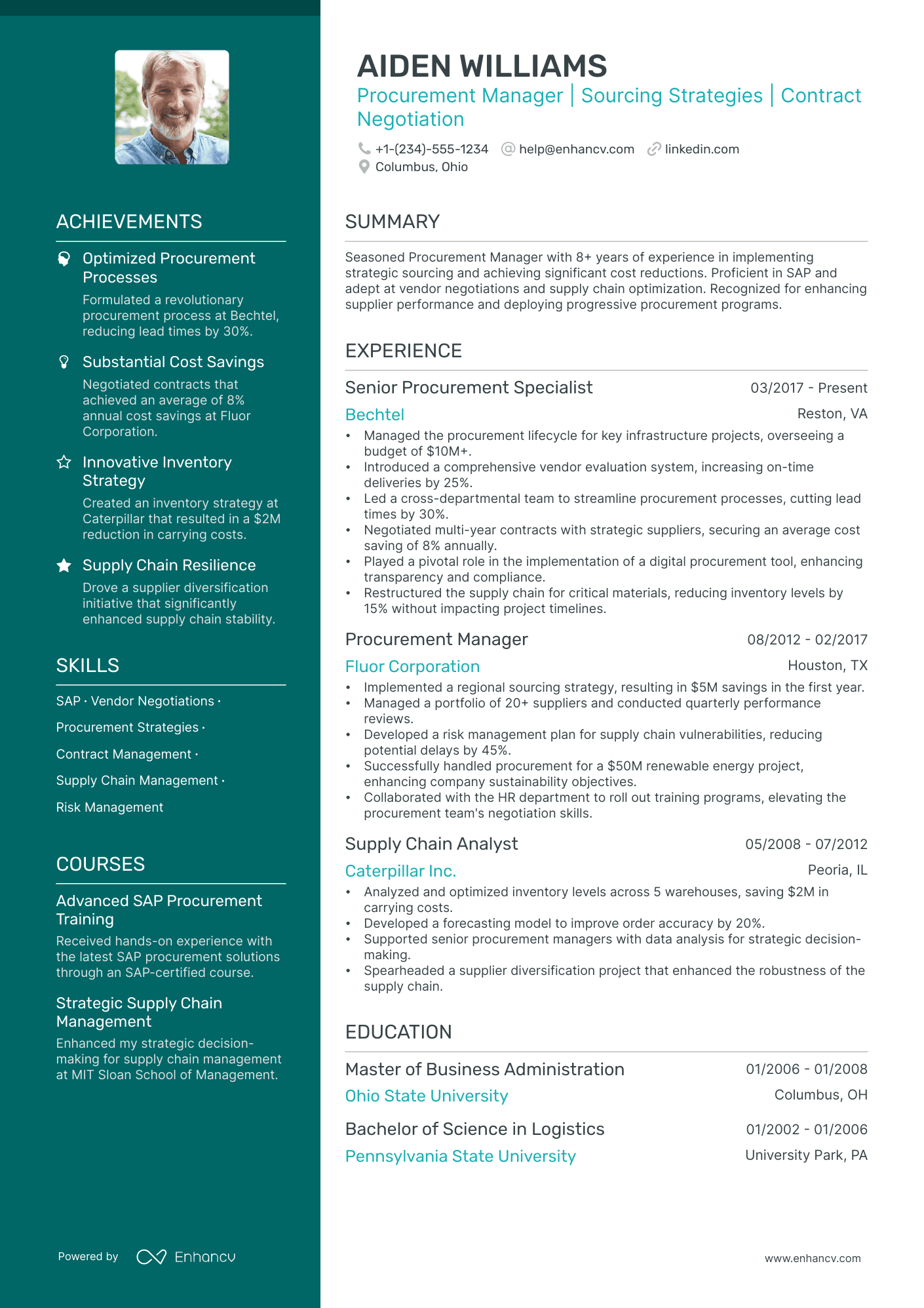 resume sample for procurement manager