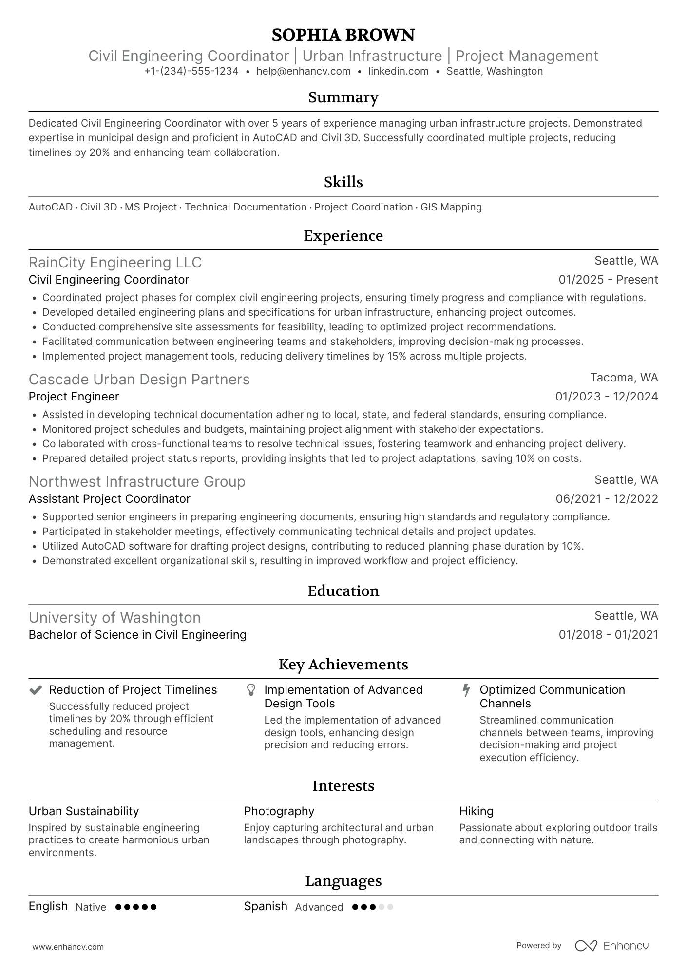 A resume example of a Civil Engineering Coordinator