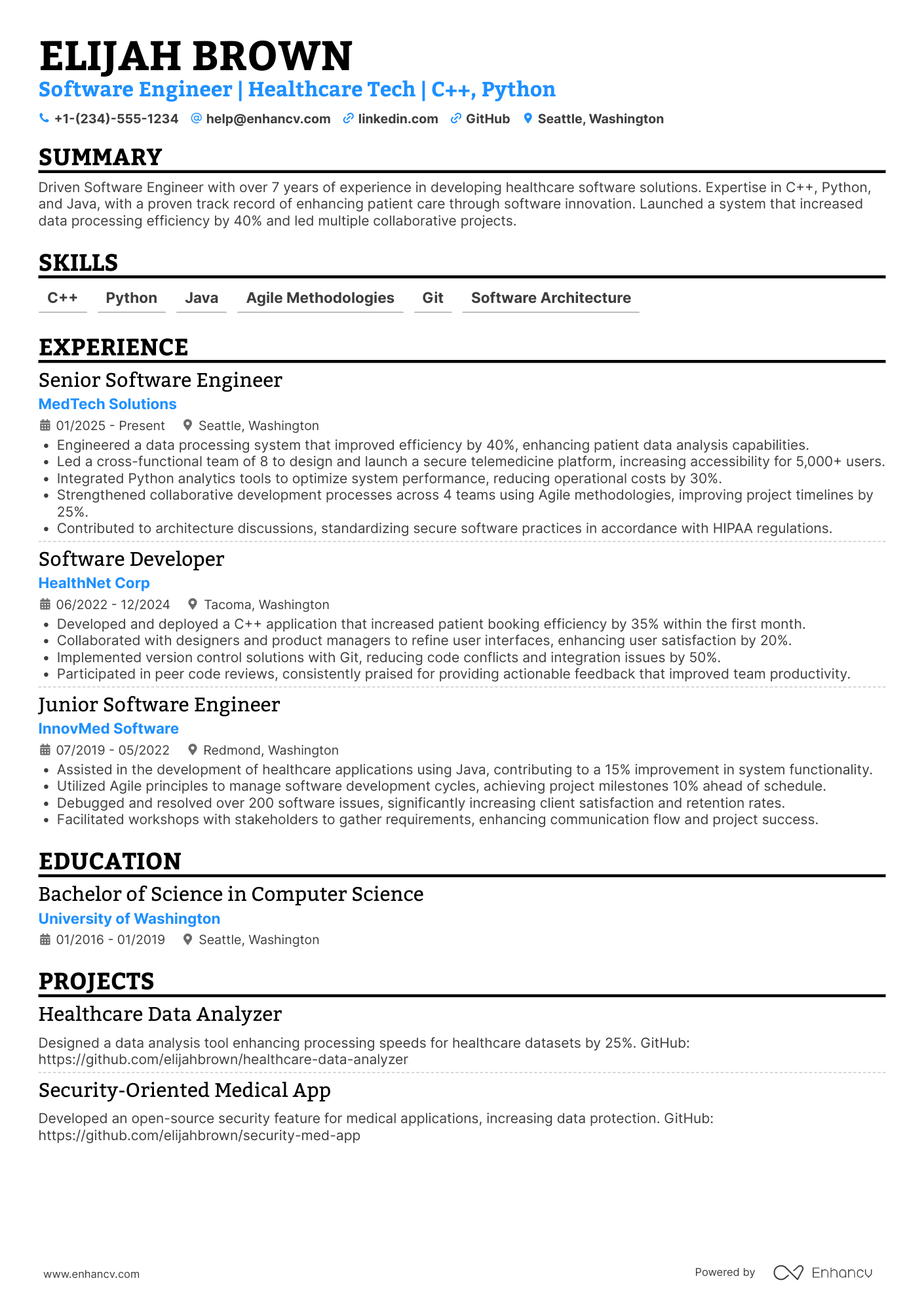 A resume example of a Computer Software Engineer