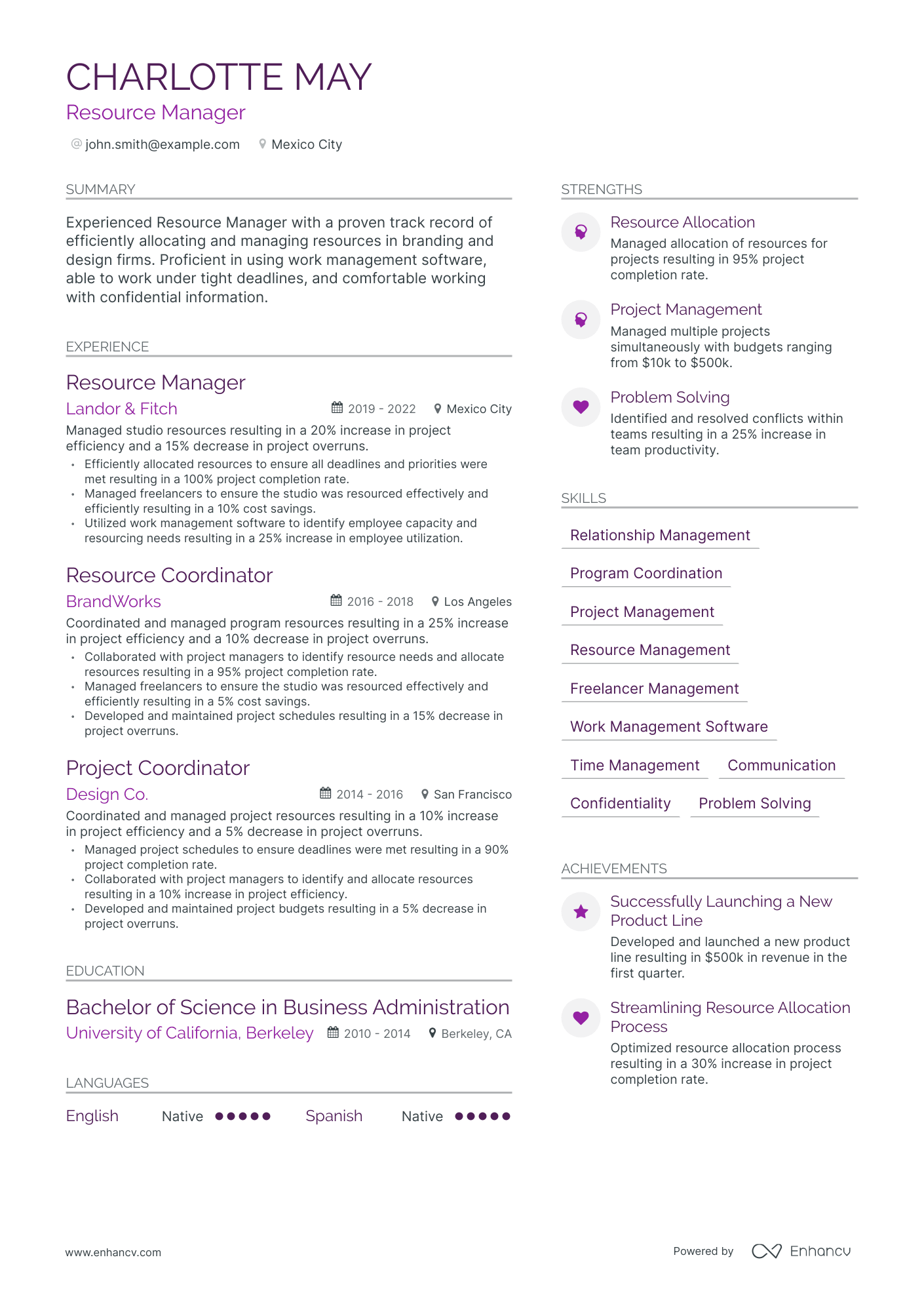 Modern Resource Manager Resume Template