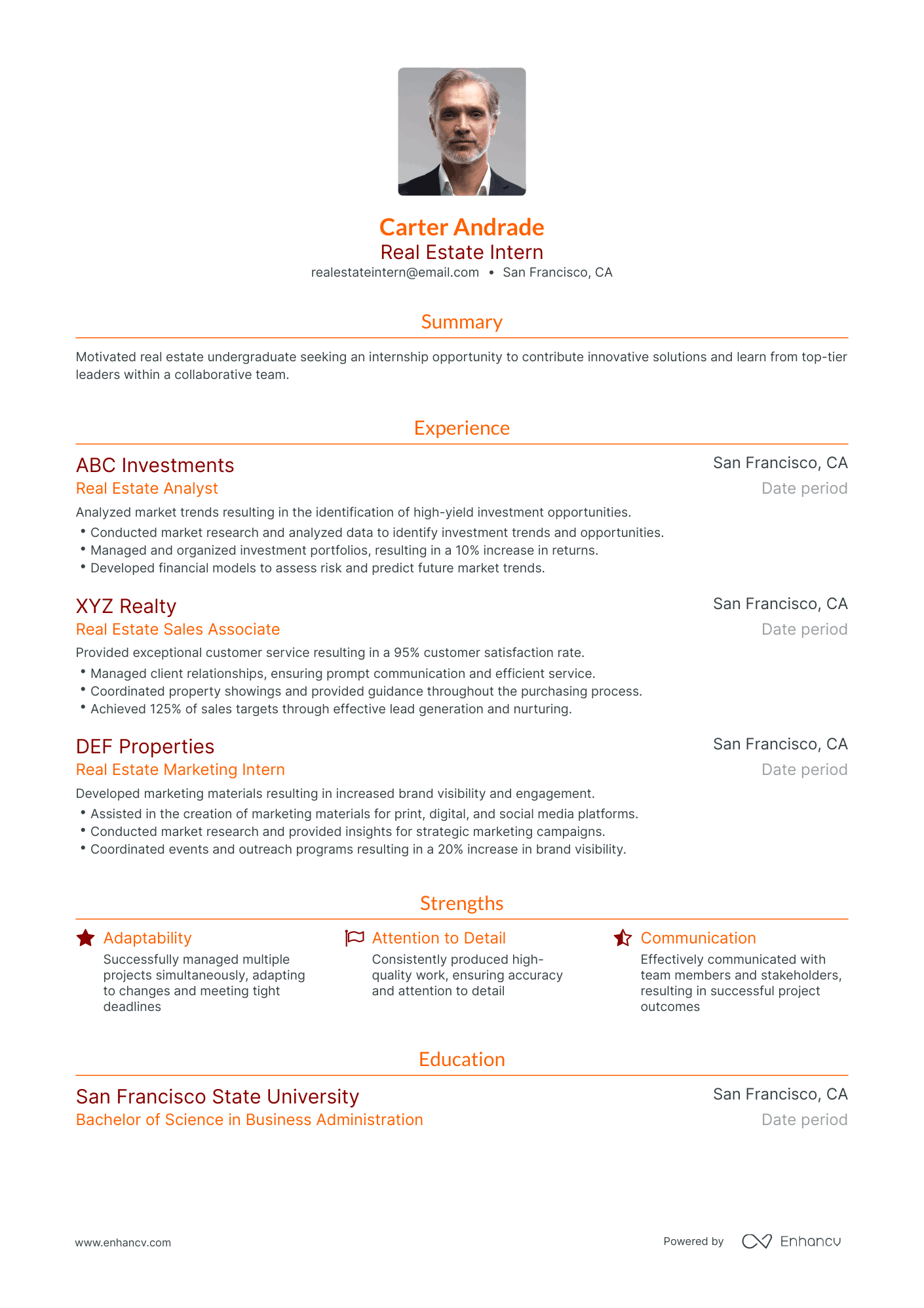 Traditional Real Estate Intern Resume Template