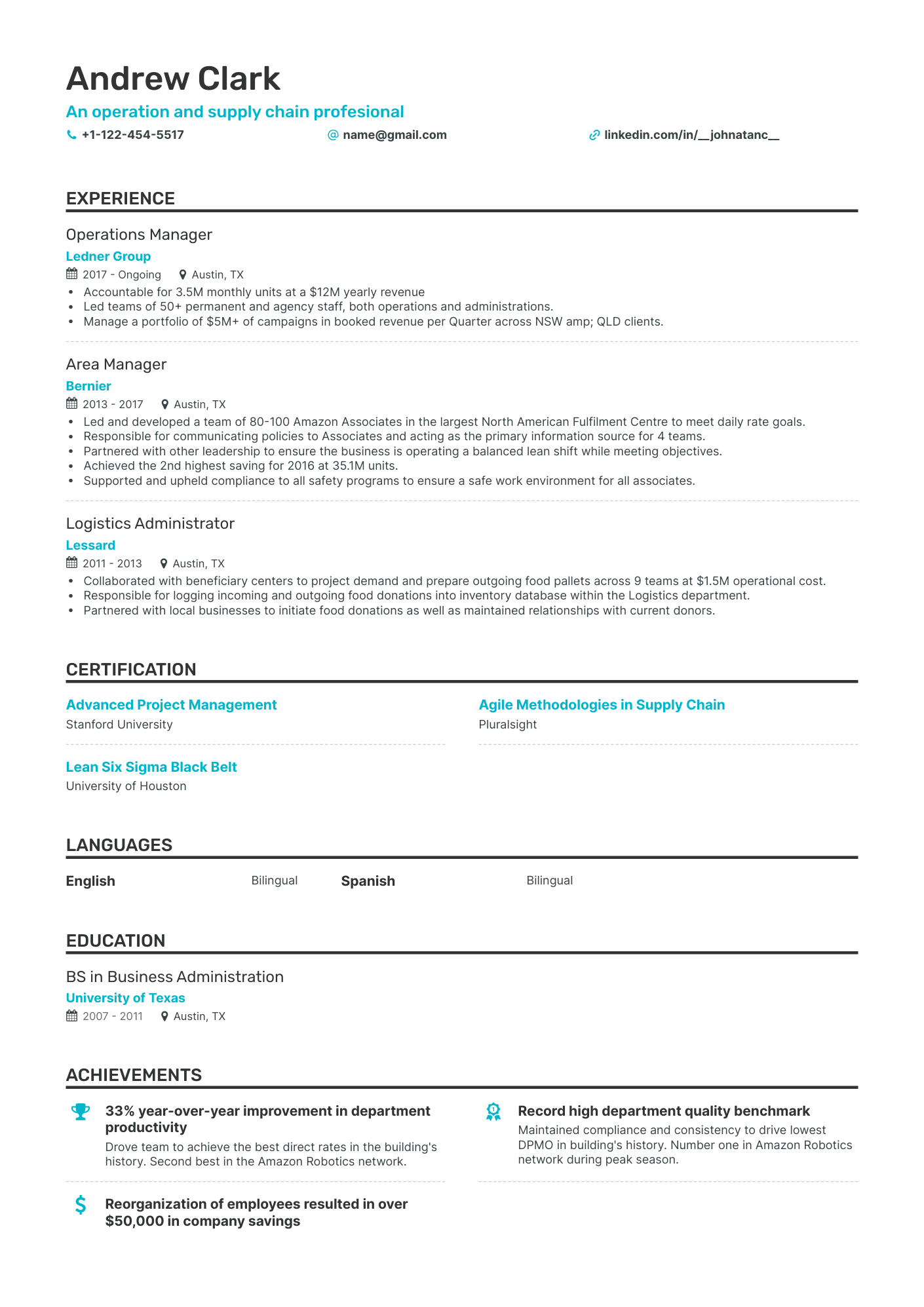 Classic Operations Manager Resume Template