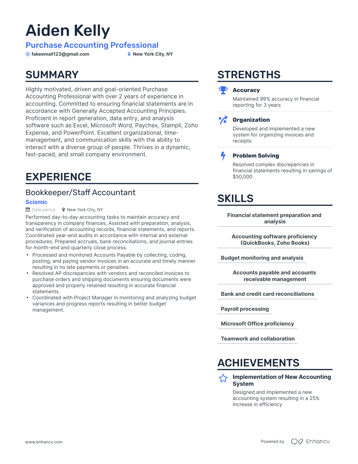 Simple Purchase Accounting Resume Template