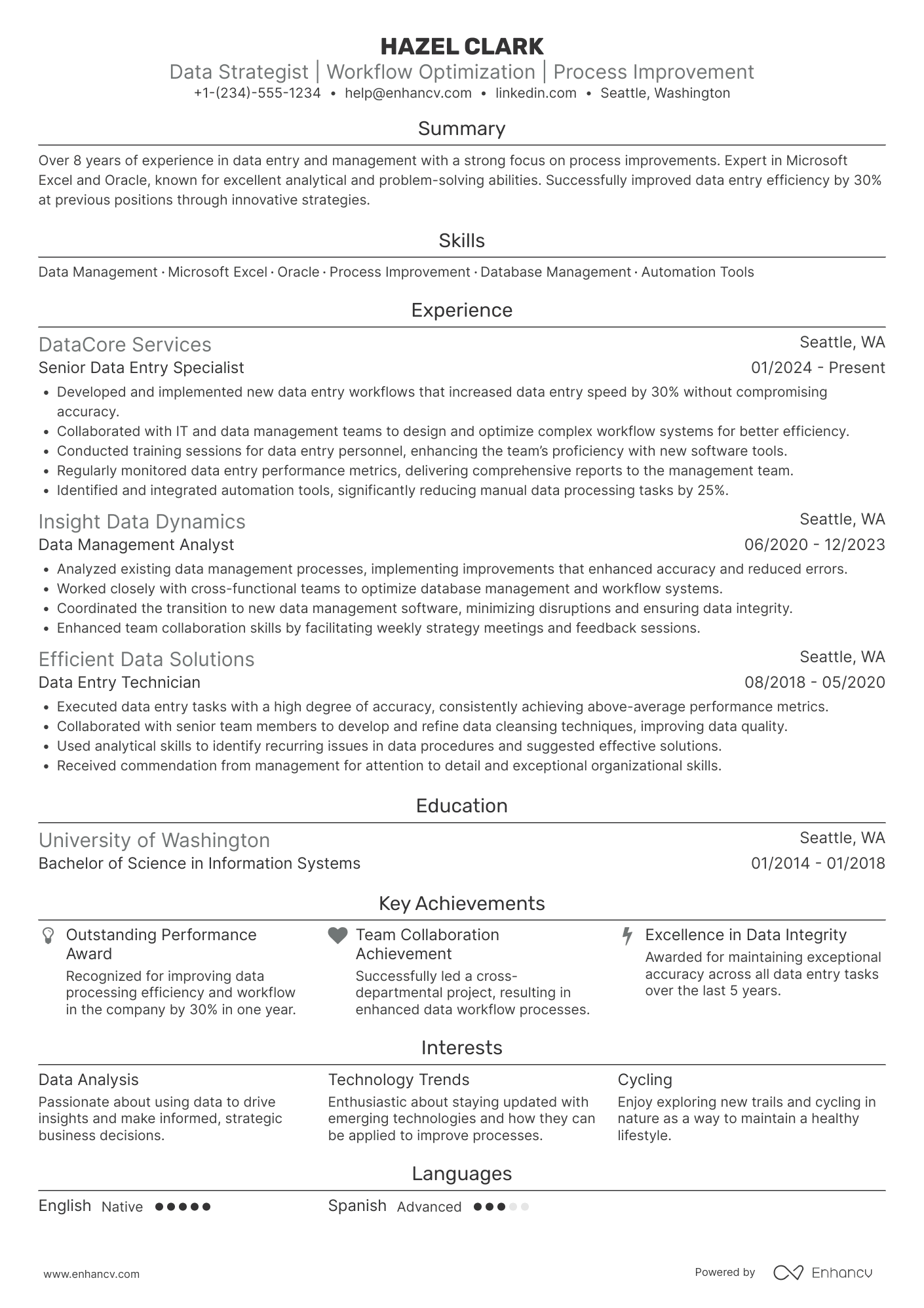 A resume example of a Data Entry Strategist