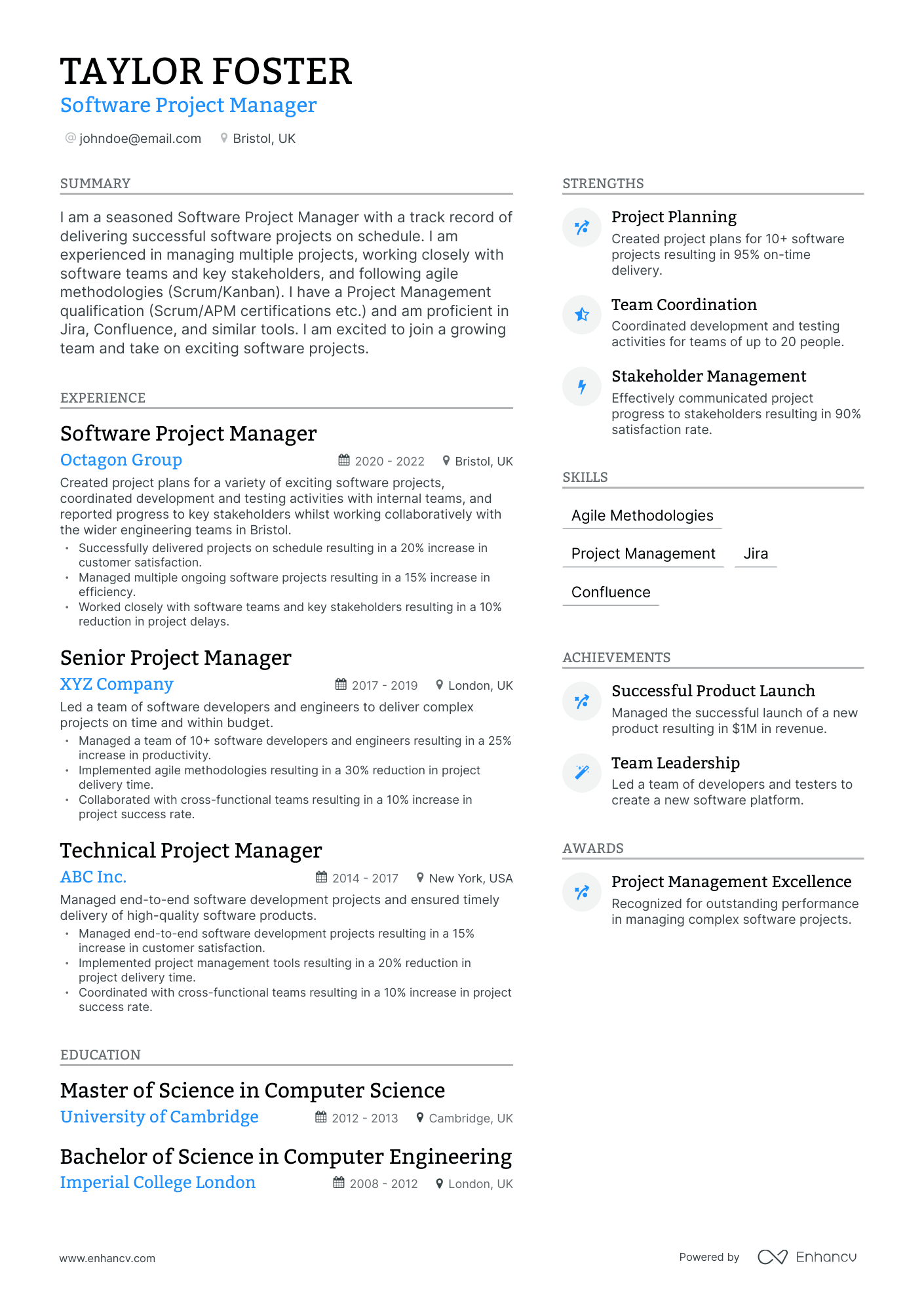 Modern Software Project Manager Resume Template