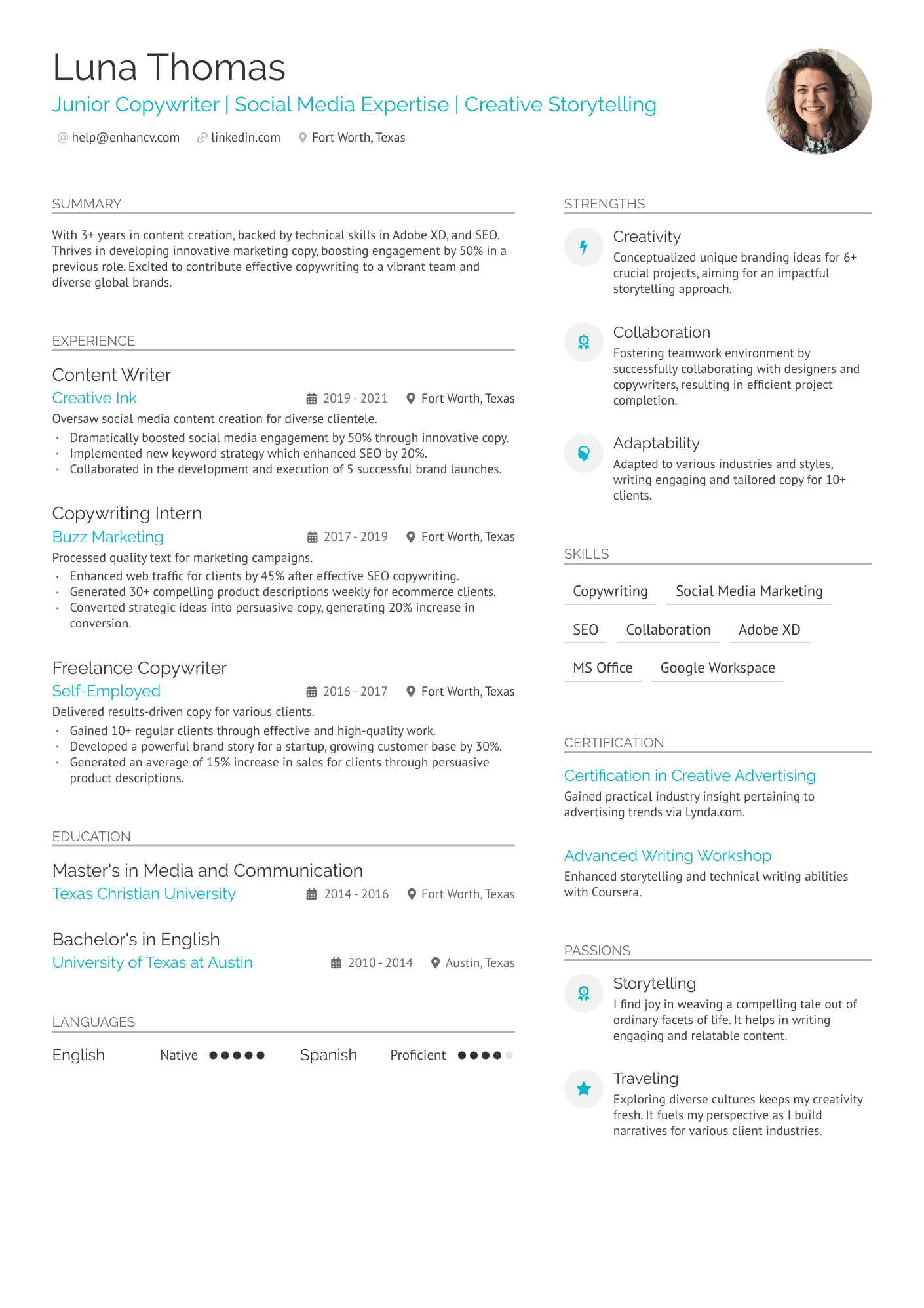 resume sample for copywriter