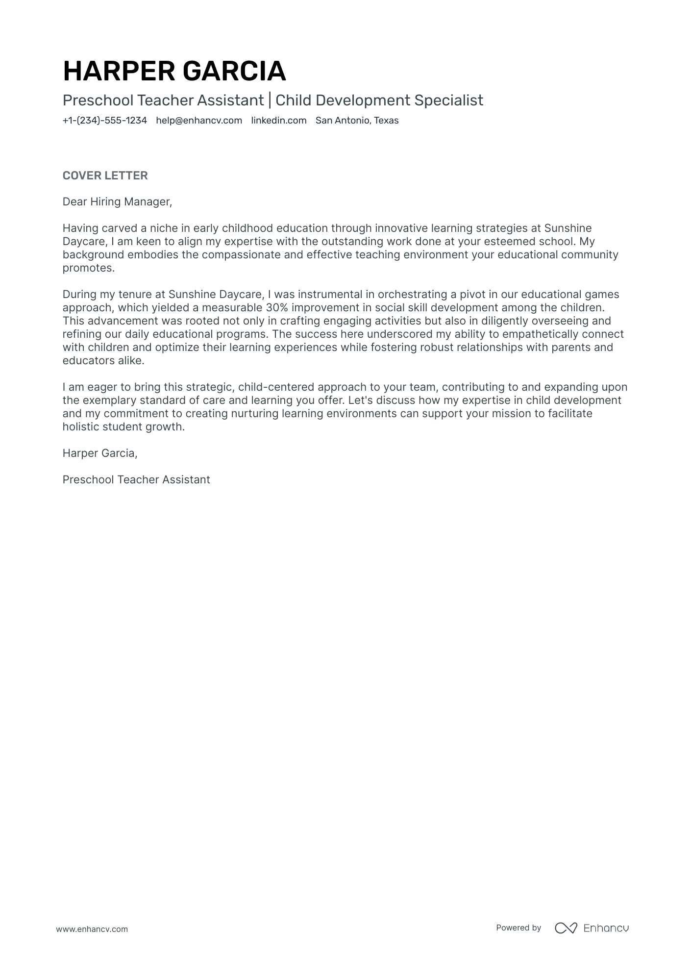 daycare teacher cover letter sample