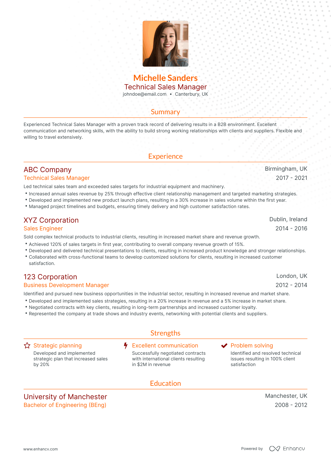 Traditional Technical Sales Manager Resume Template
