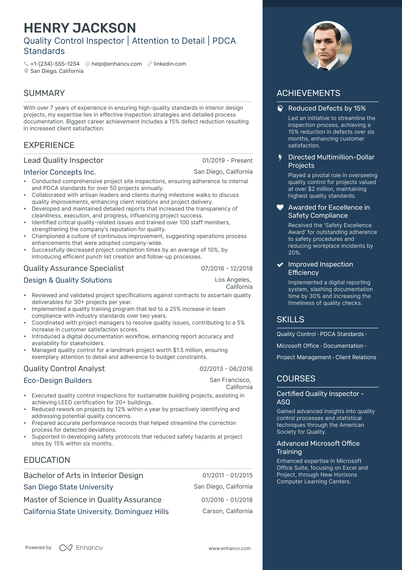 resume sample for quality control inspector