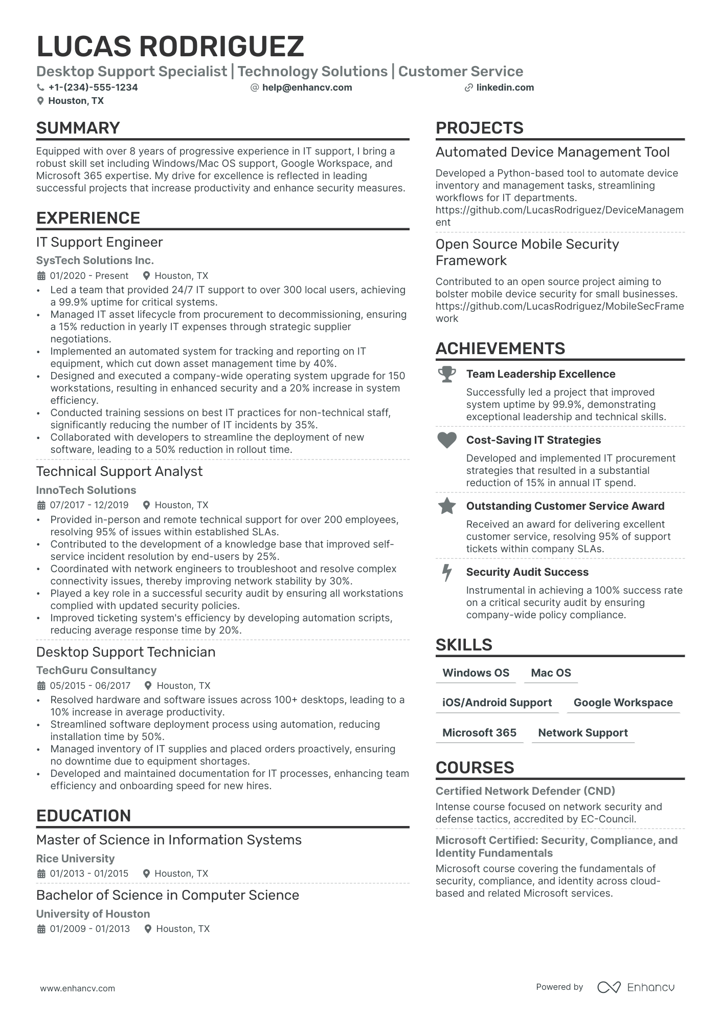 help desk profile for resume