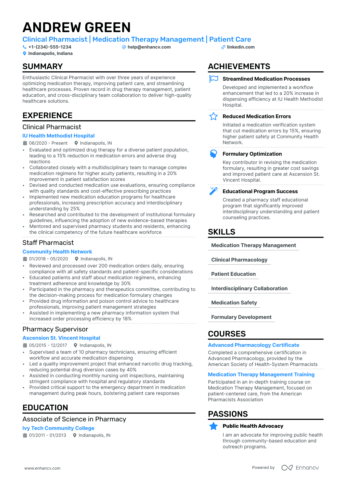 resume format for experienced pharmacist