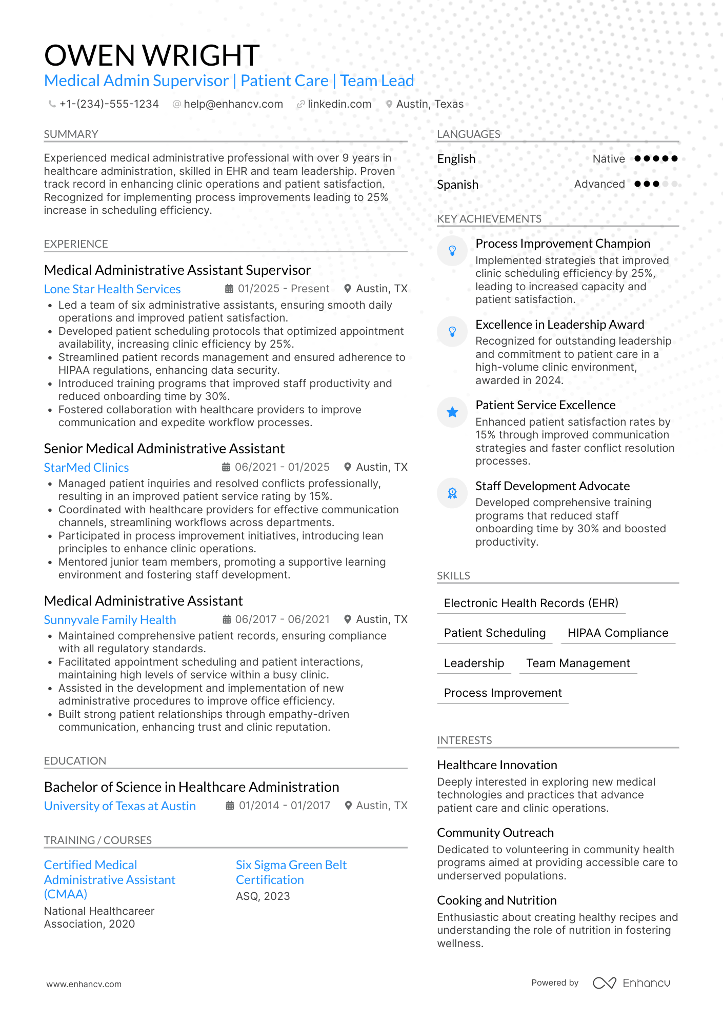 A resume example of a Medical Administrative Assistant Supervisor