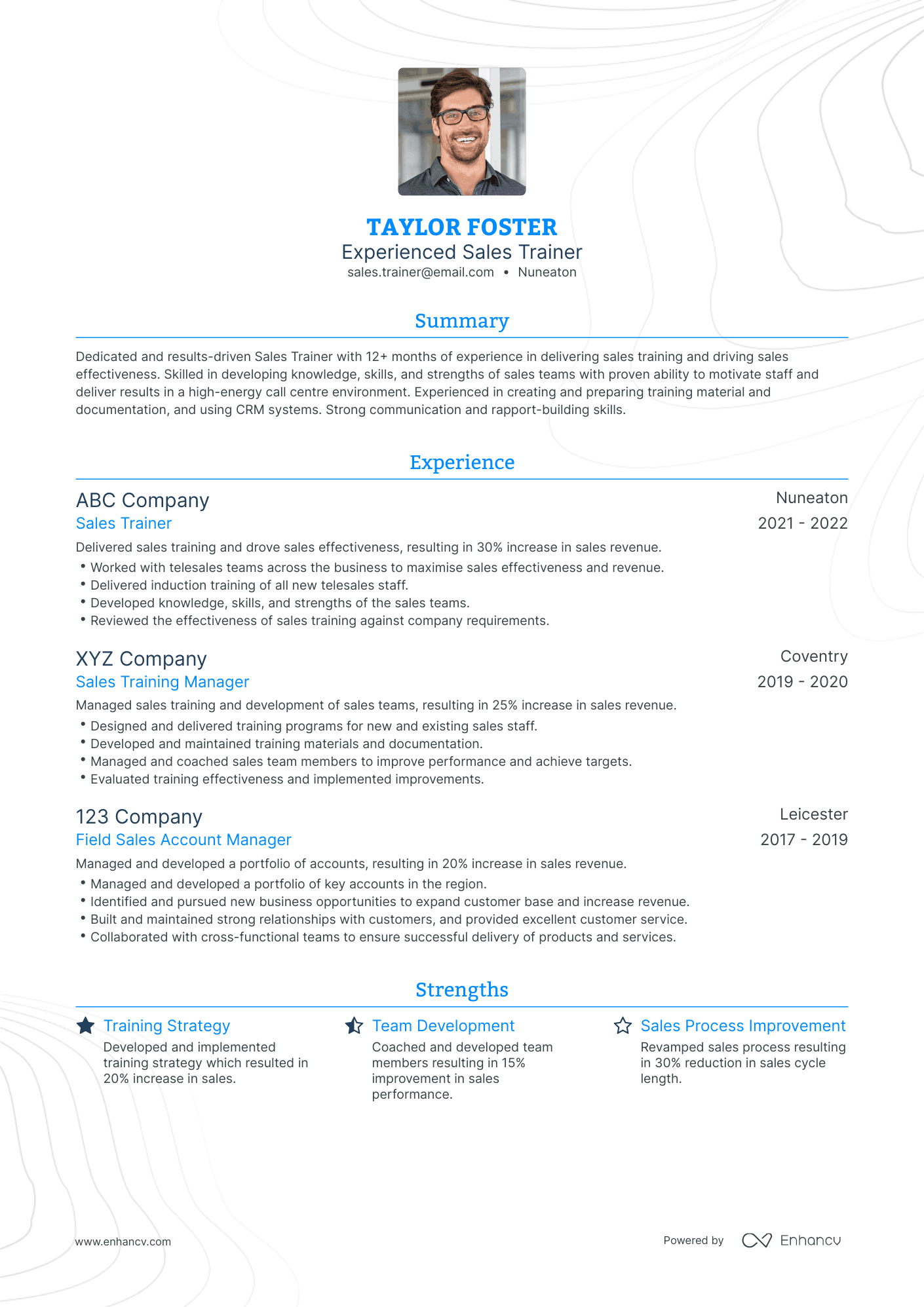Traditional Sales Trainer Resume Template