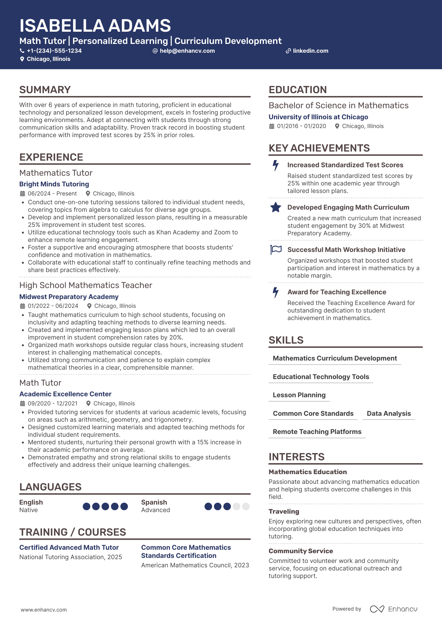 A resume example of a Math Tutor