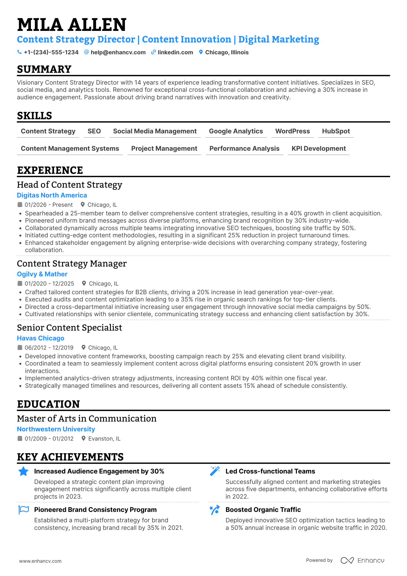 A resume example of a Content Strategy Director