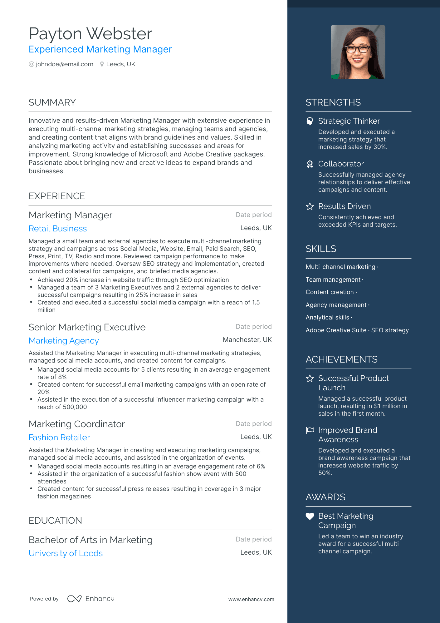 One Page Channel Marketing Manager Resume Template