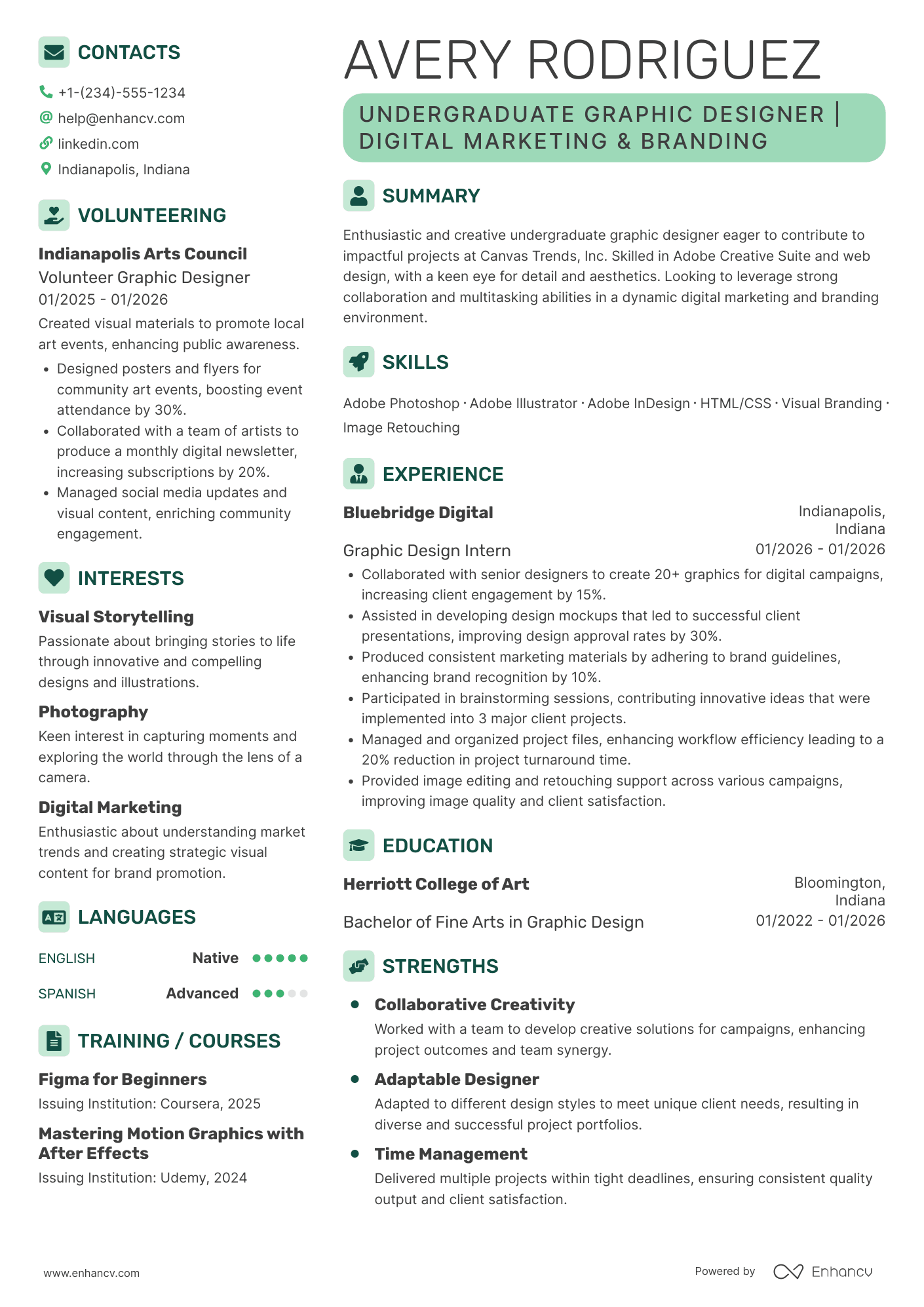 A resume example of a Undergraduate Graphic Designer