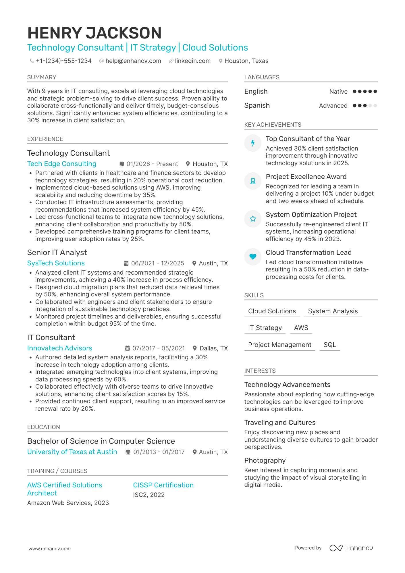 A resume example of a Technology Consultant