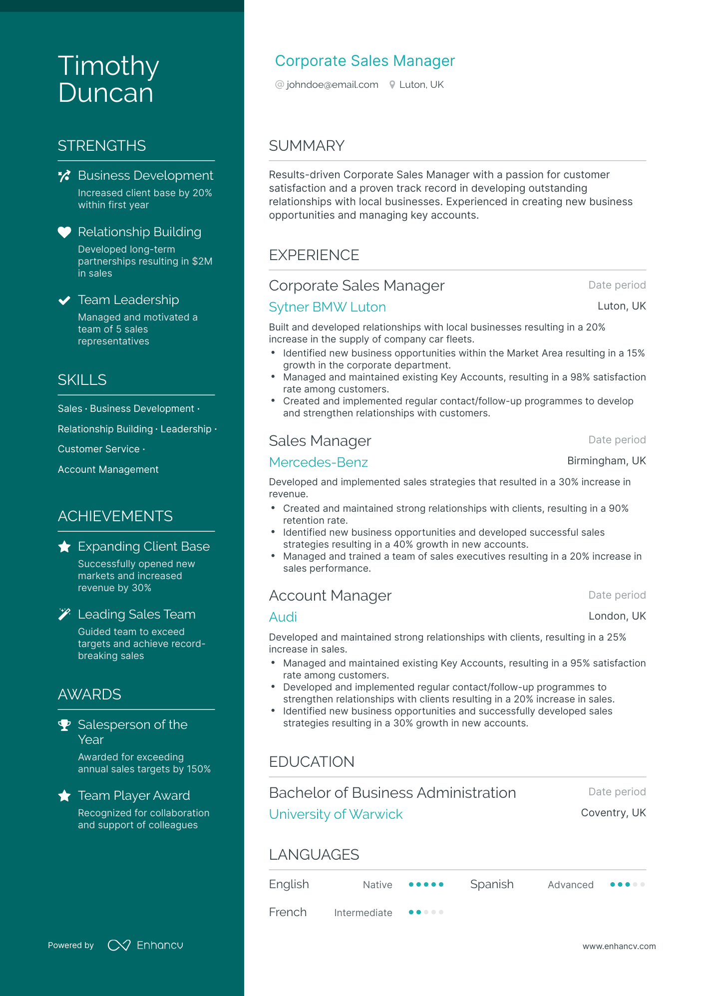 Polished Corporate Sales Manager Resume Template