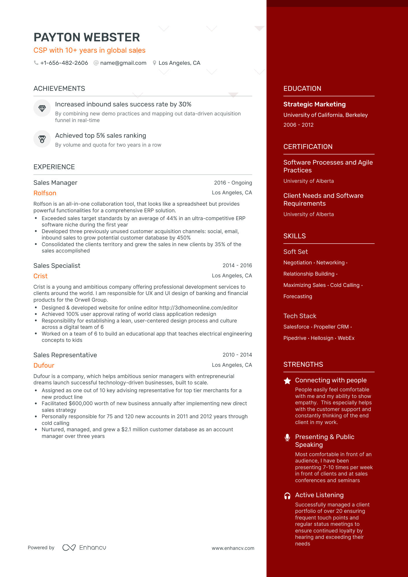 One Page Sales Resume Template