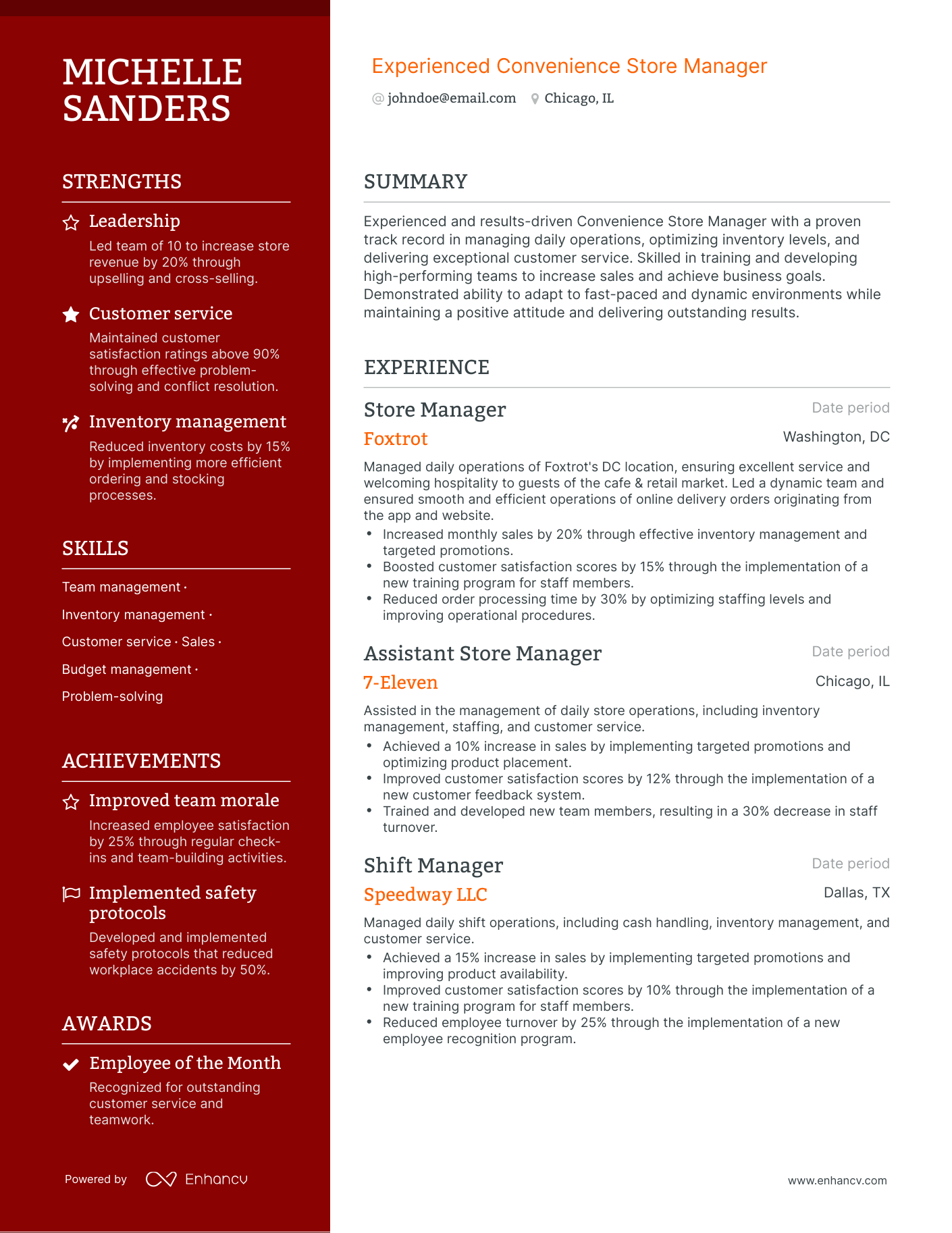 Polished Convenience Store Manager Resume Template
