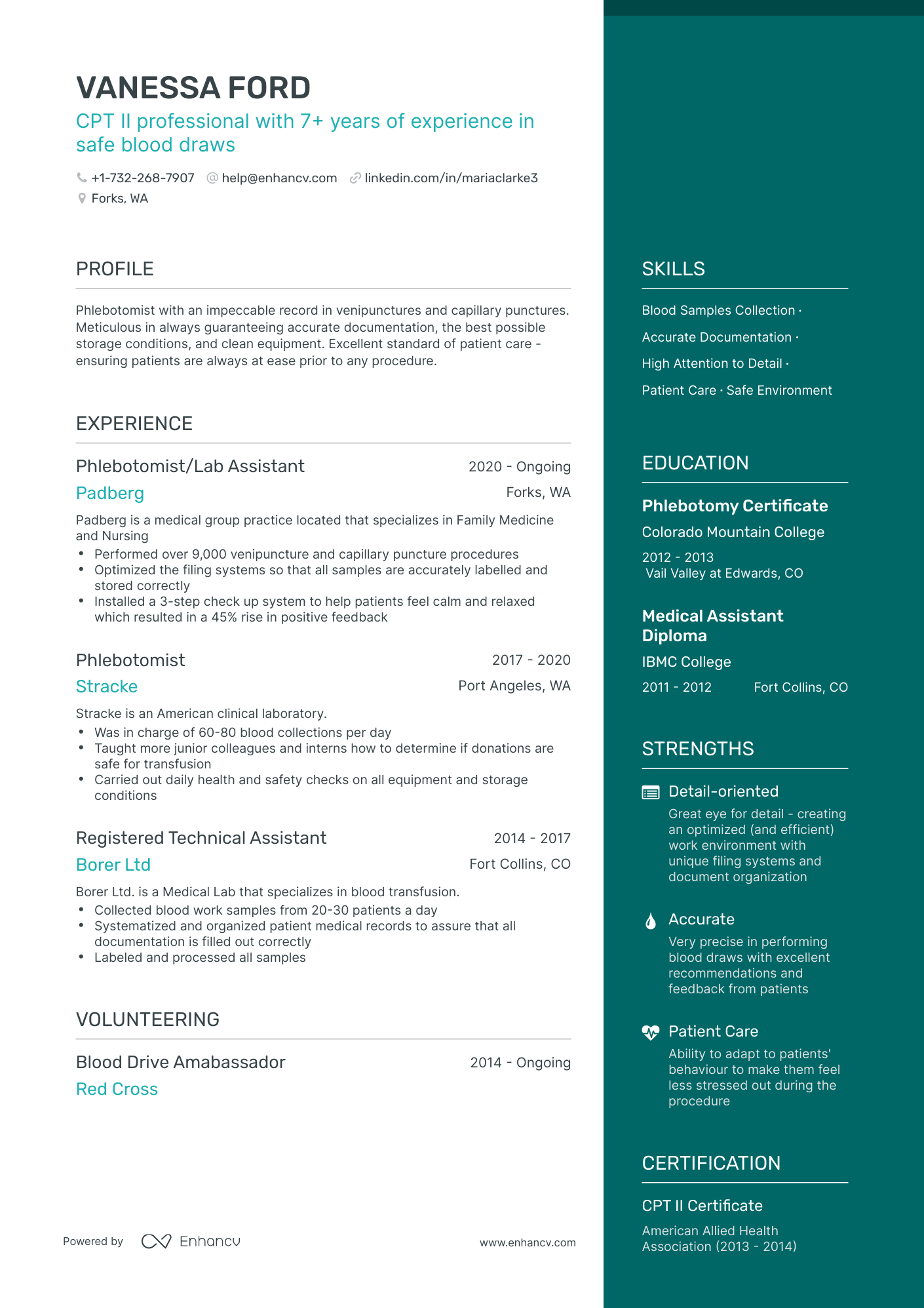 One Page Phlebotomist Resume Template