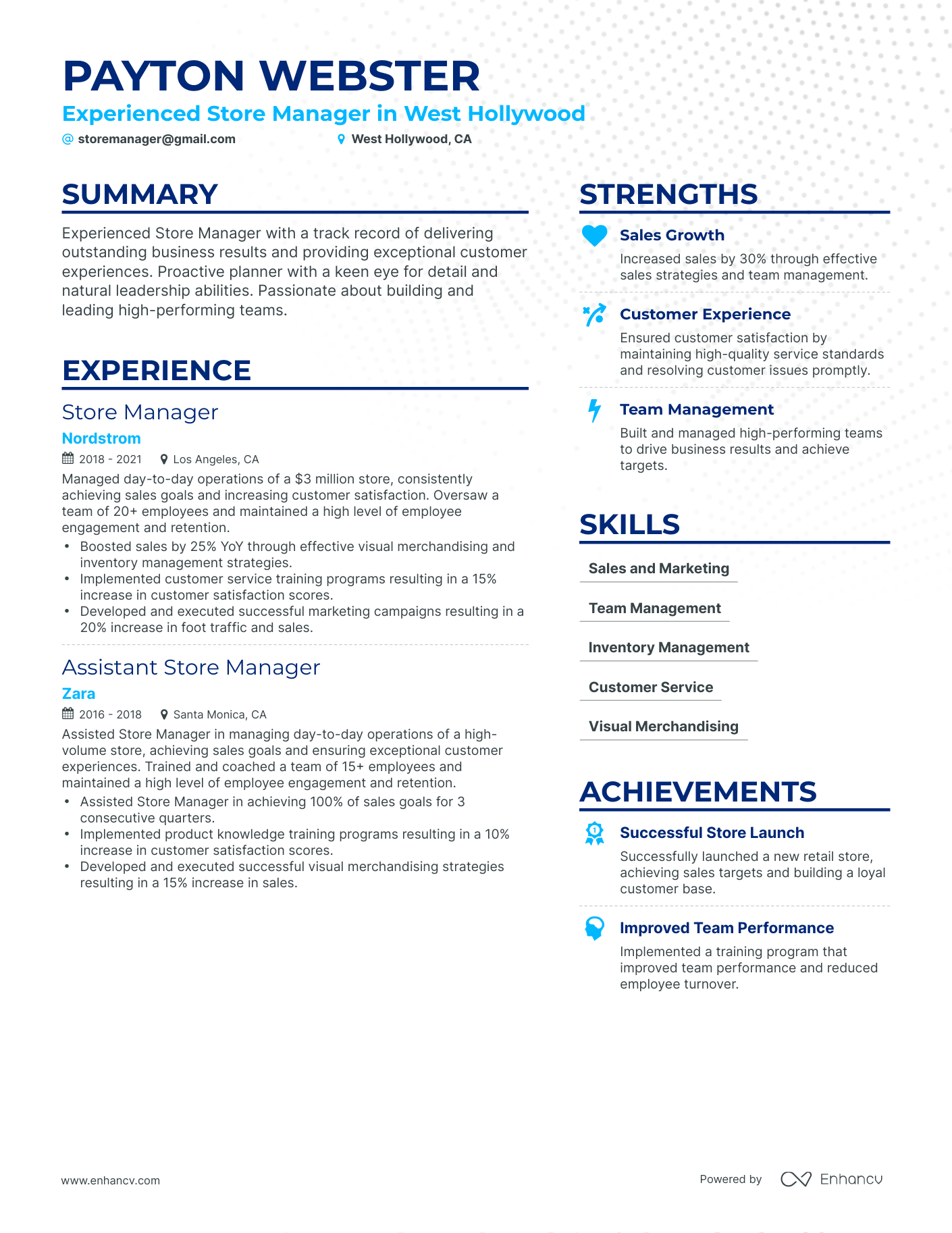 Simple Store Manager Retail Resume Template