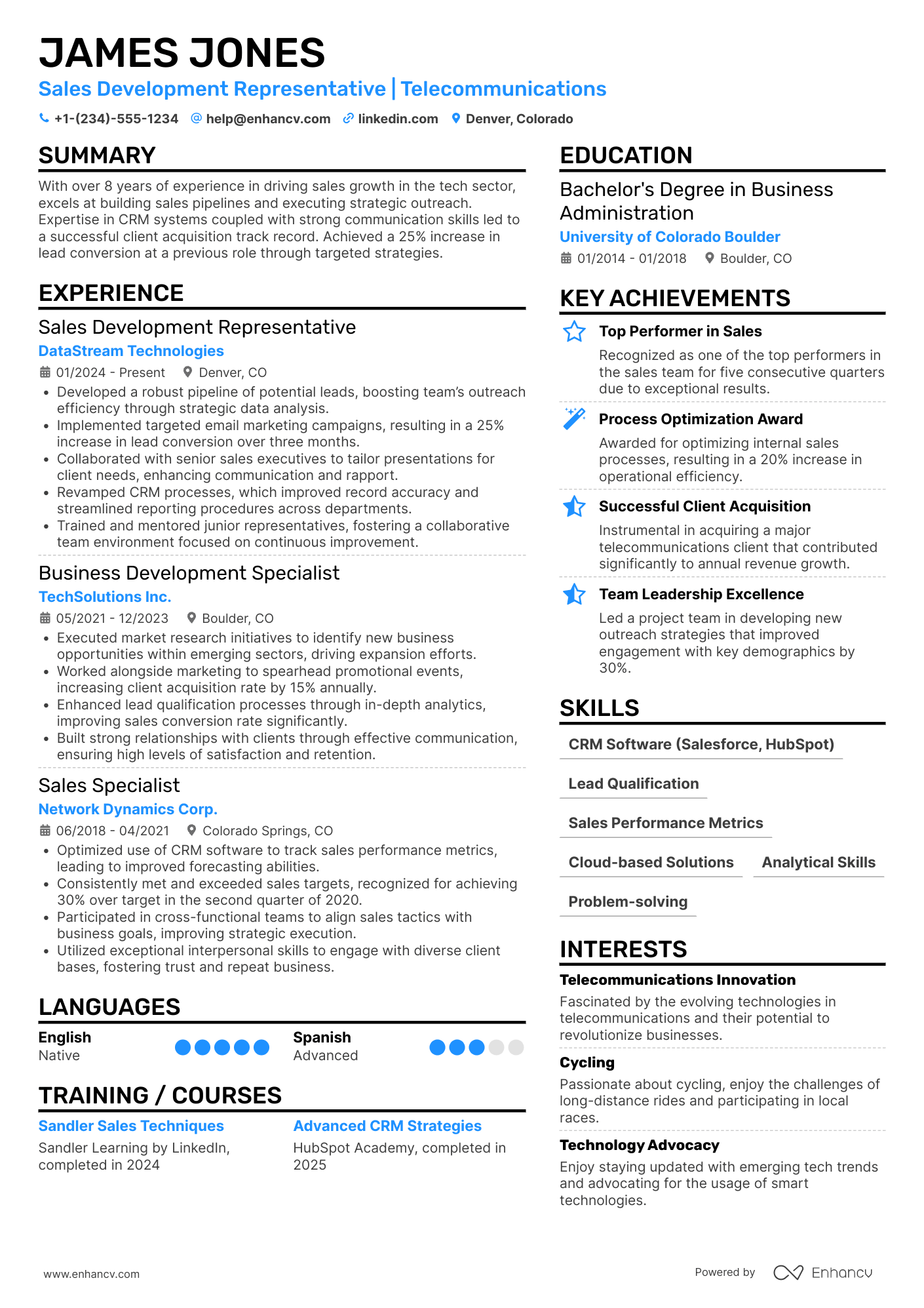 A resume example of a Strategic Sales Development Representative