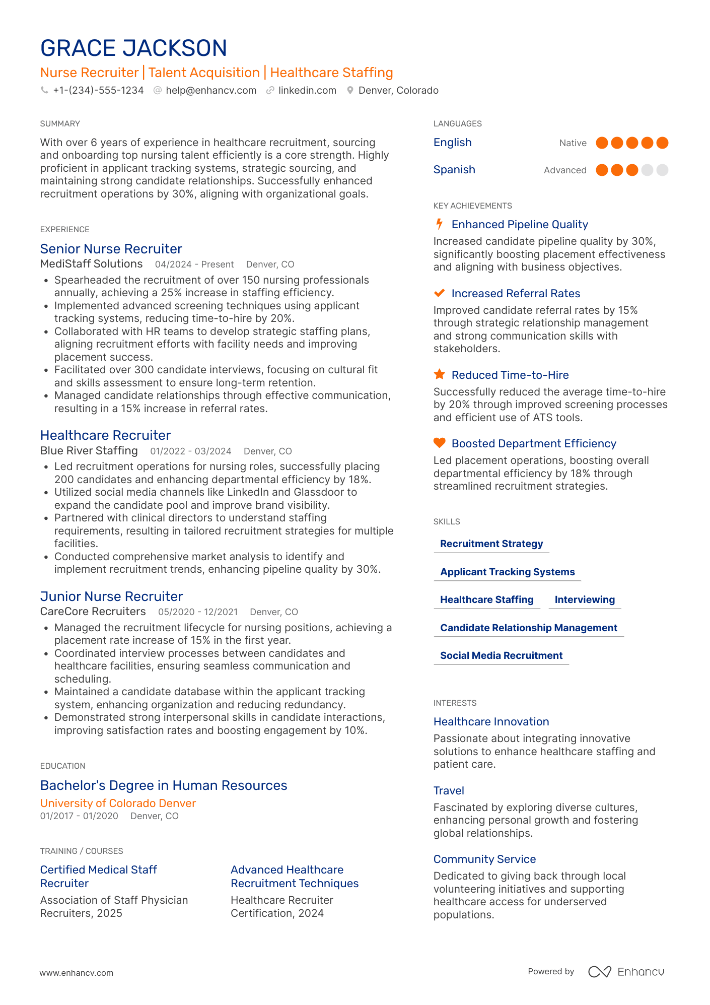 A resume example of a Nurse Recruiter