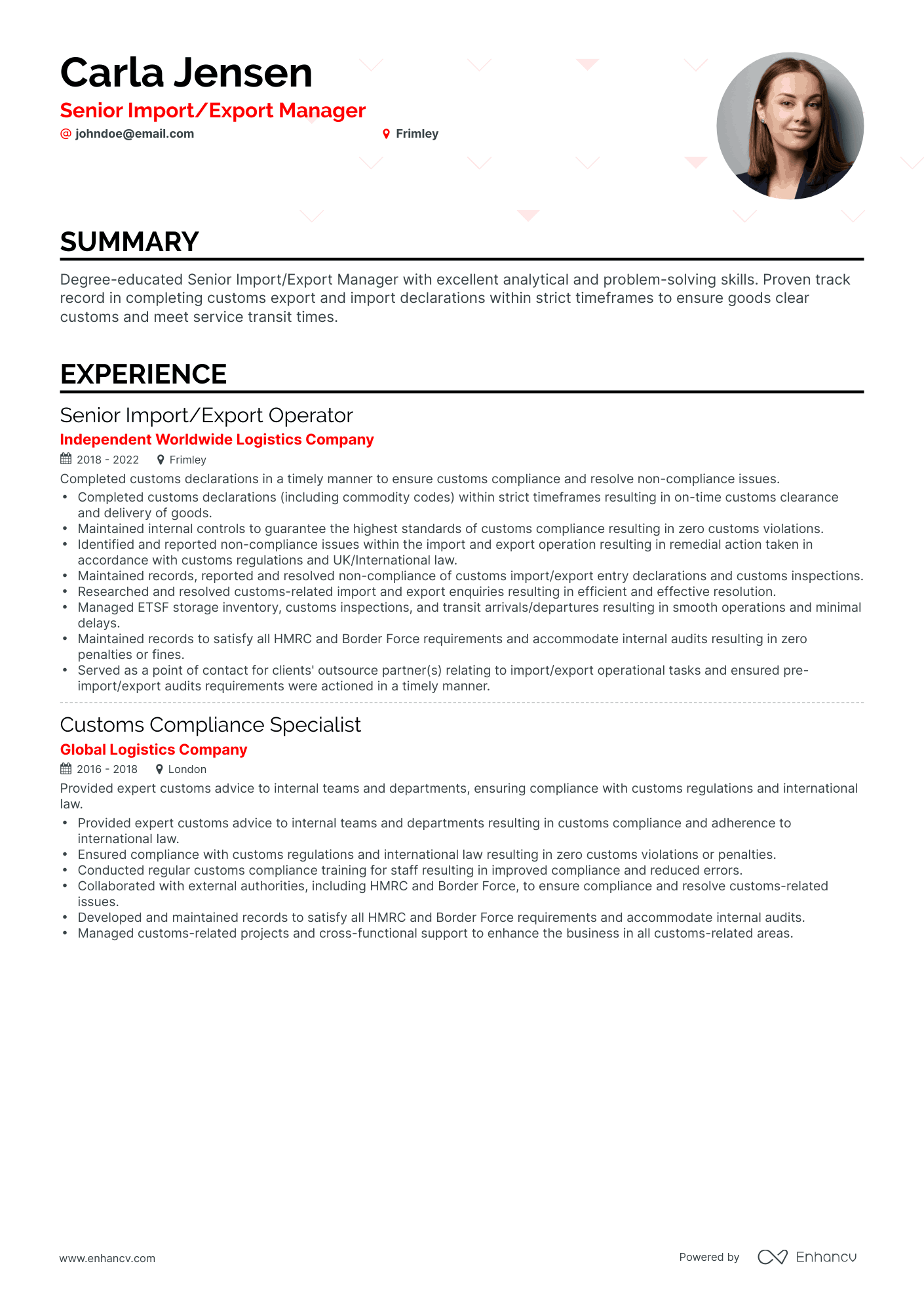 Classic Import Export Manager Resume Template