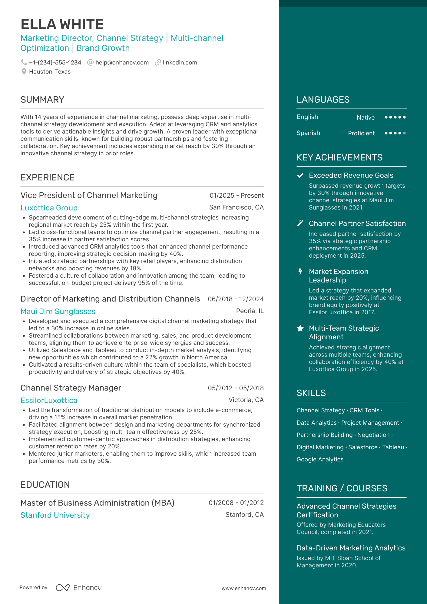 A resume example of a Marketing Director, Channel Strategy